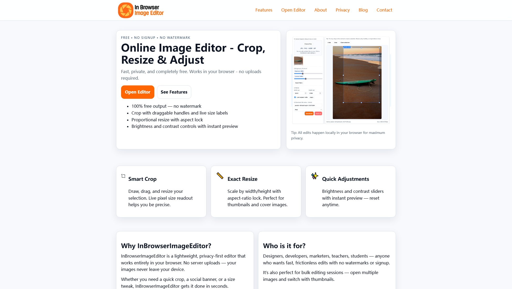 In Browser Image Editor In Browser Image Editor Interface & Screenshots