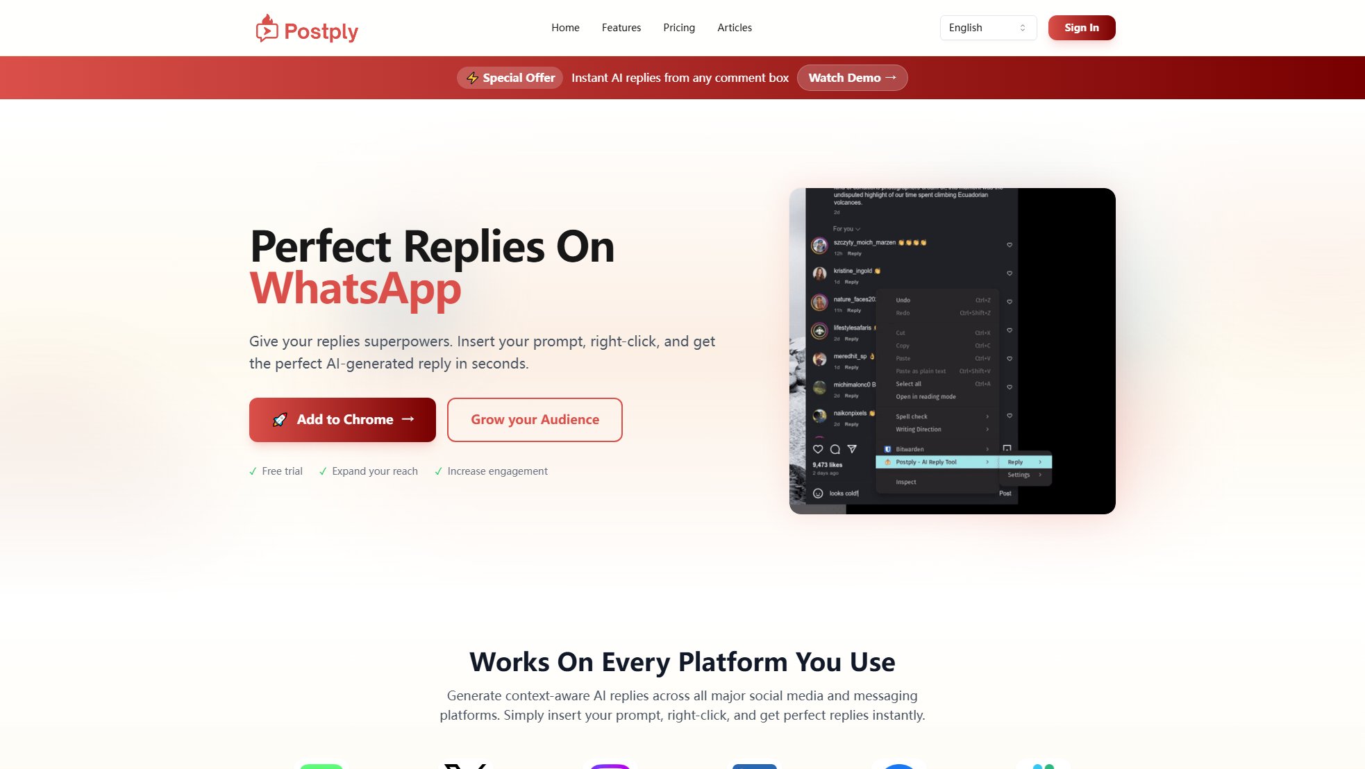 Postply - AI Reply Tool 🤖 Postply - AI Reply Tool 🤖 Interface & Screenshots Postply - AI Reply Tool 🤖 Postply - AI Reply Tool 🤖 Interface & Screenshots
