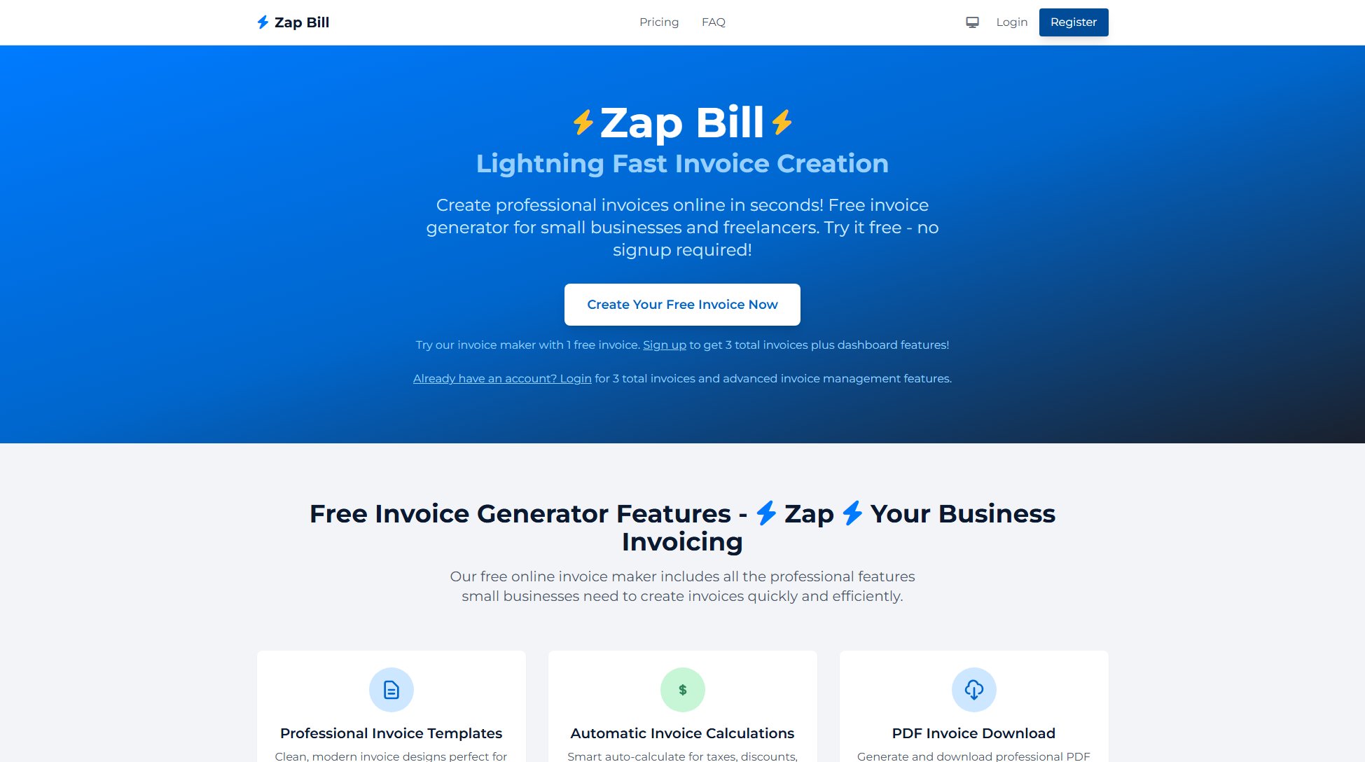 Zap Bill Zap Bill Interface & Screenshots