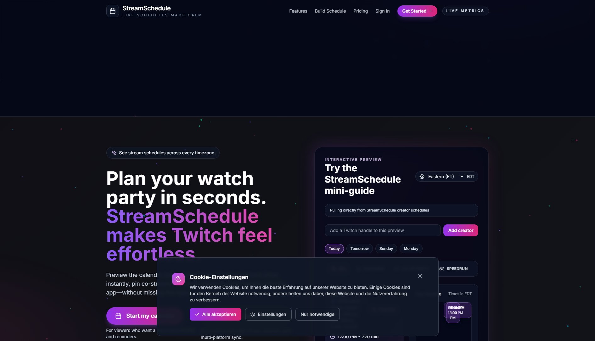 StreamSchedule StreamSchedule Interface & Screenshots StreamSchedule StreamSchedule Interface & Screenshots