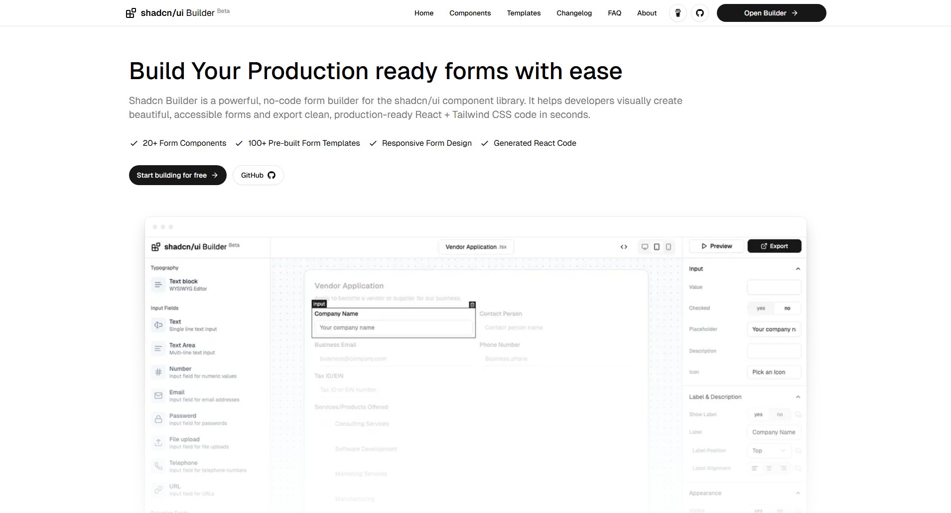 Shadcn Builder Shadcn Builder Interface & Screenshots Shadcn Builder Shadcn Builder Interface & Screenshots