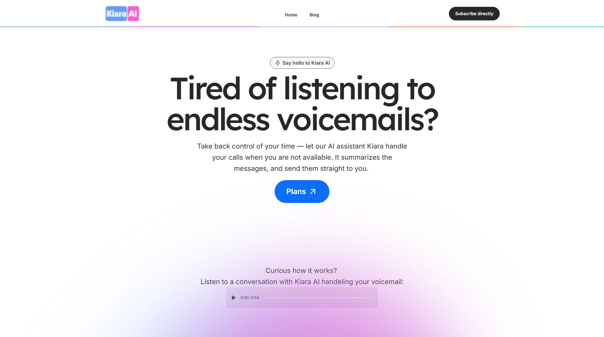 Kiara AI Voicemail Assistant Kiara AI Voicemail Assistant Interface & Screenshots