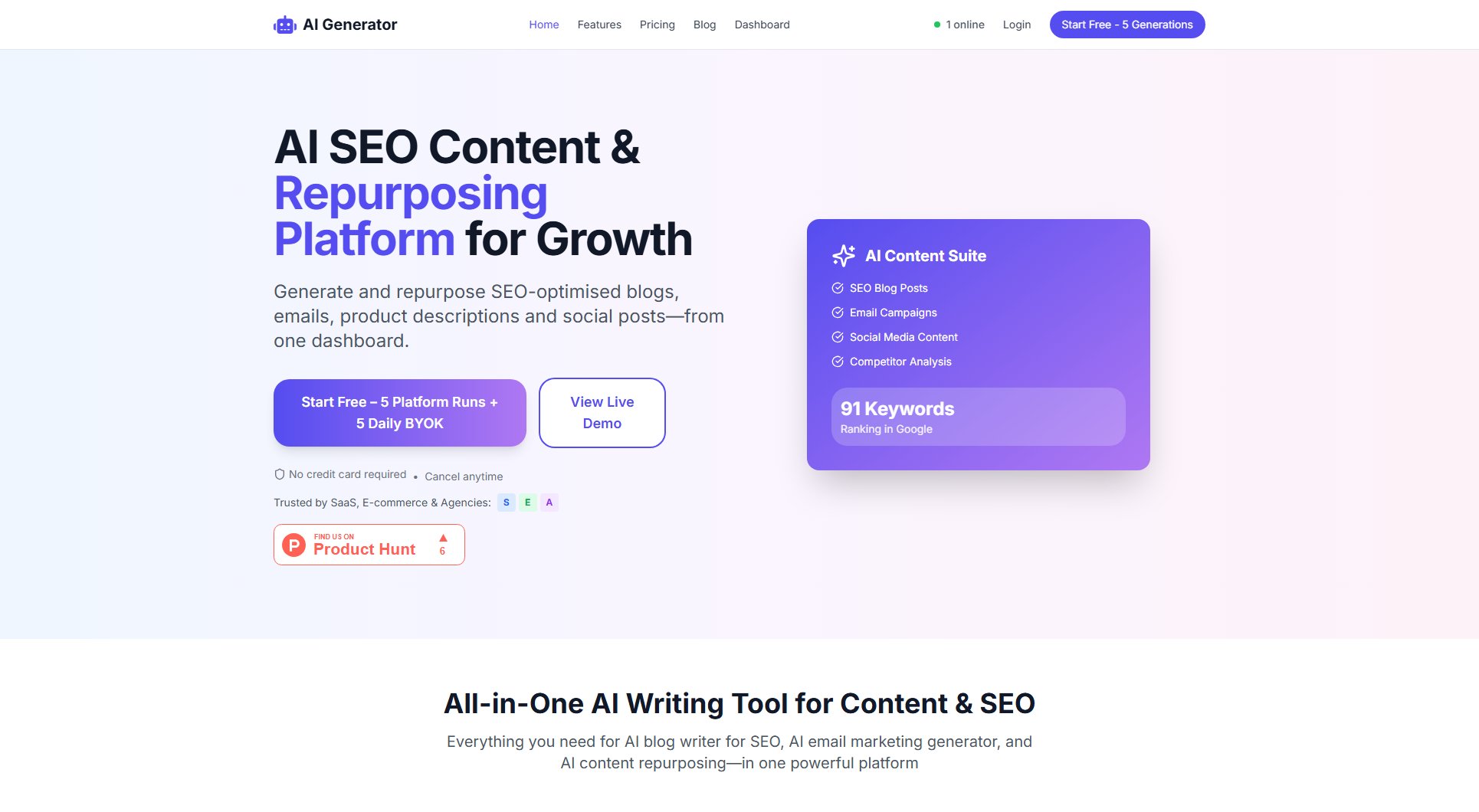 AI SEO Content Generator & Repurposing Tool AI SEO Content Generator & Repurposing Tool Interface & Screenshots AI SEO Content Generator & Repurposing Tool AI SEO Content Generator & Repurposing Tool Interface & Screenshots