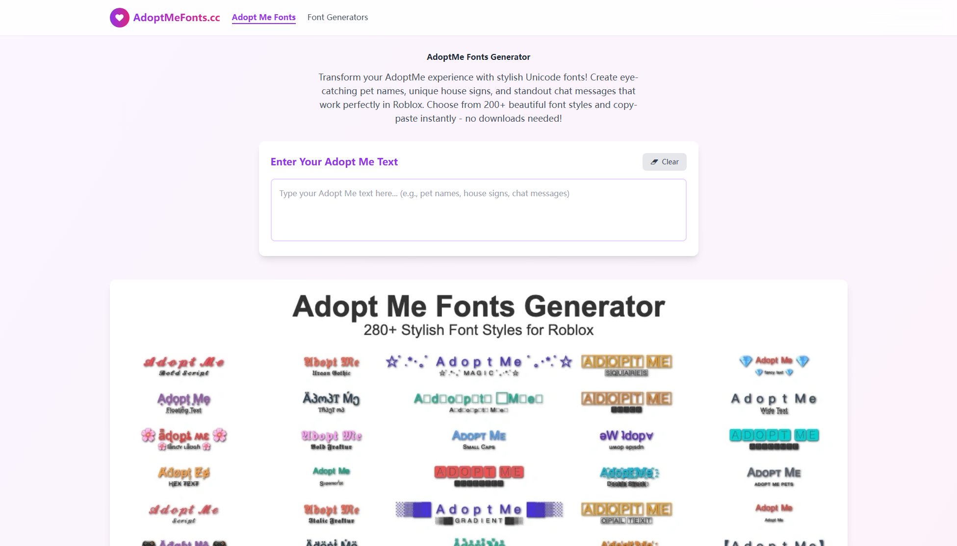 AdoptMe Fonts Generator AdoptMe Fonts Generator Interface & Screenshots