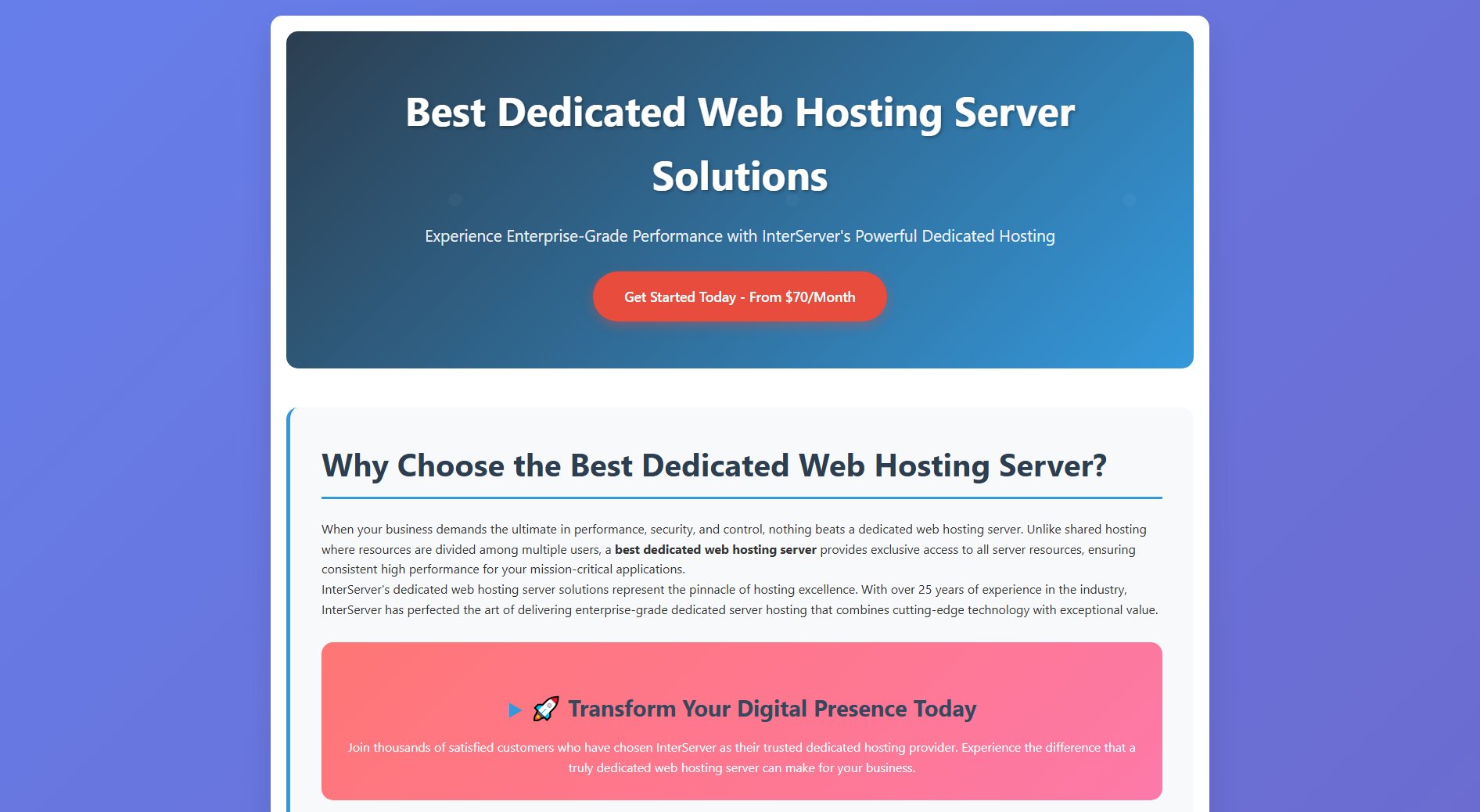 InterServer Dedicated Hosting Screenshot