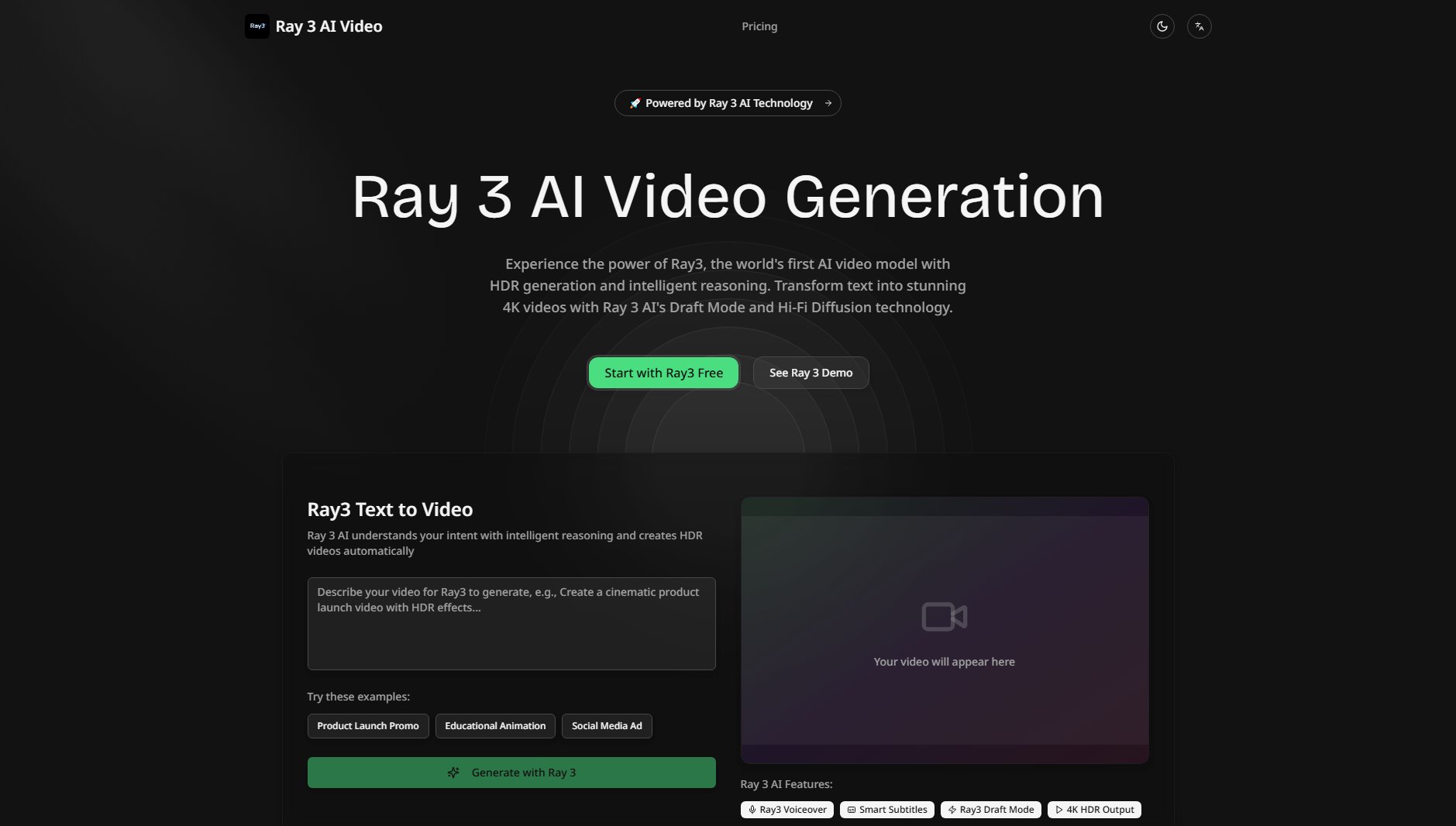 Ray 3 AI Video Generator Screenshot