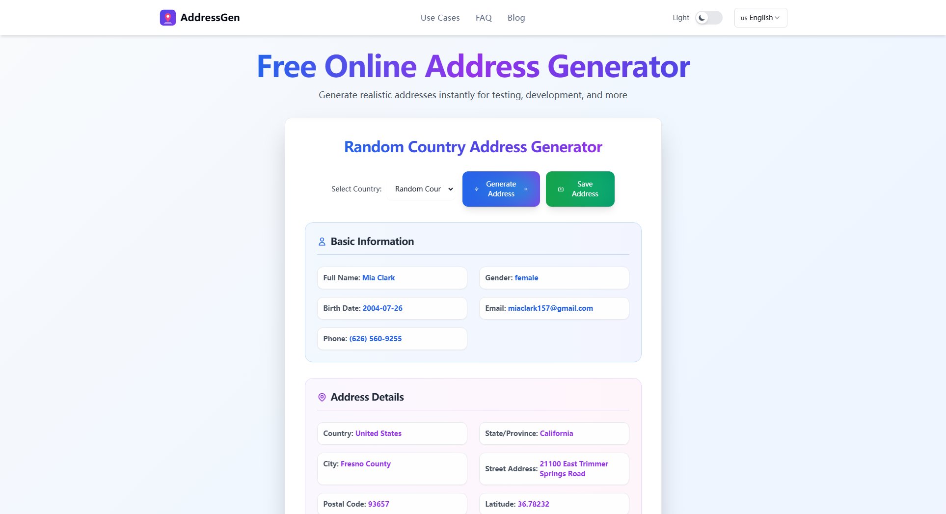 Random Address Generator Random Address Generator Interface & Screenshots