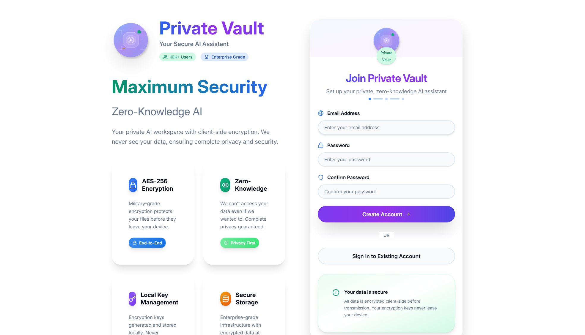 PrivateVault PrivateVault Interface & Screenshots