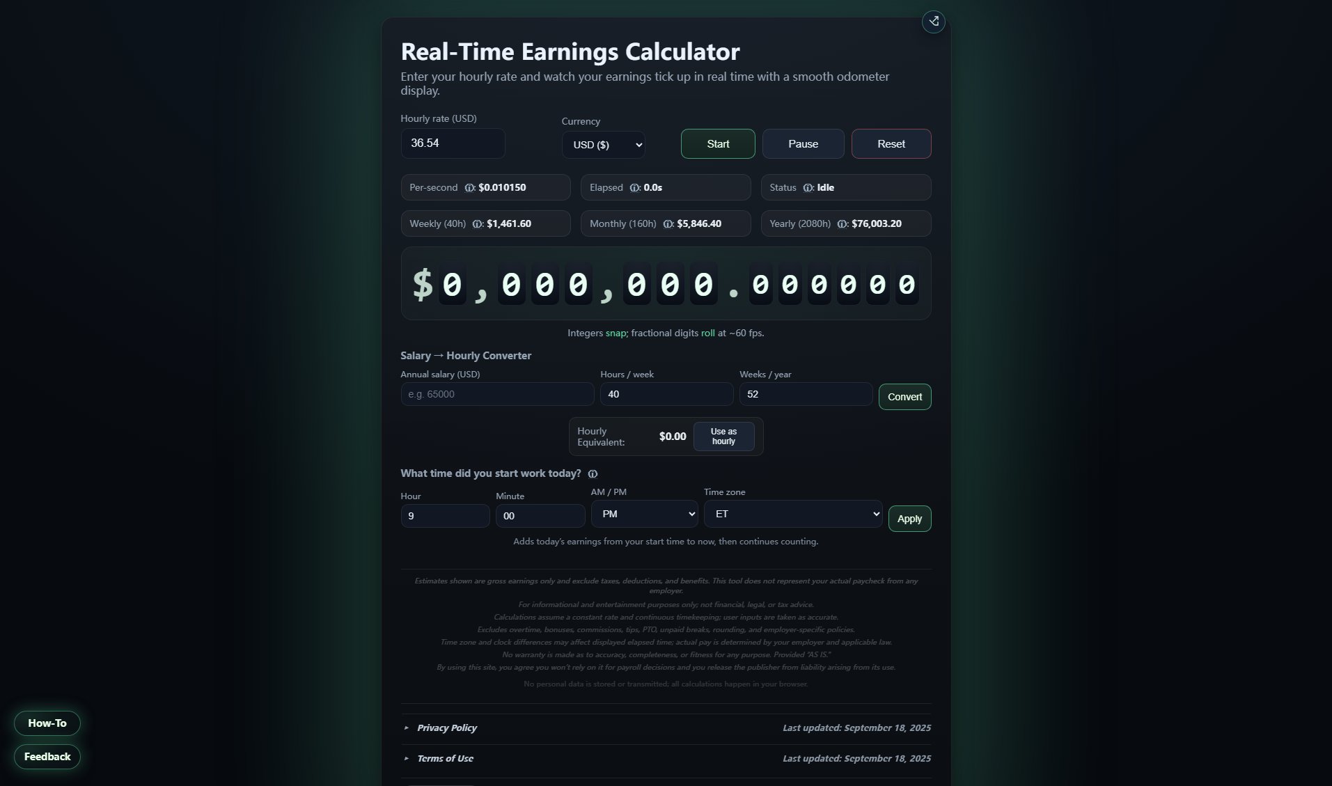 Real-Time Earnings Calculator Screenshot