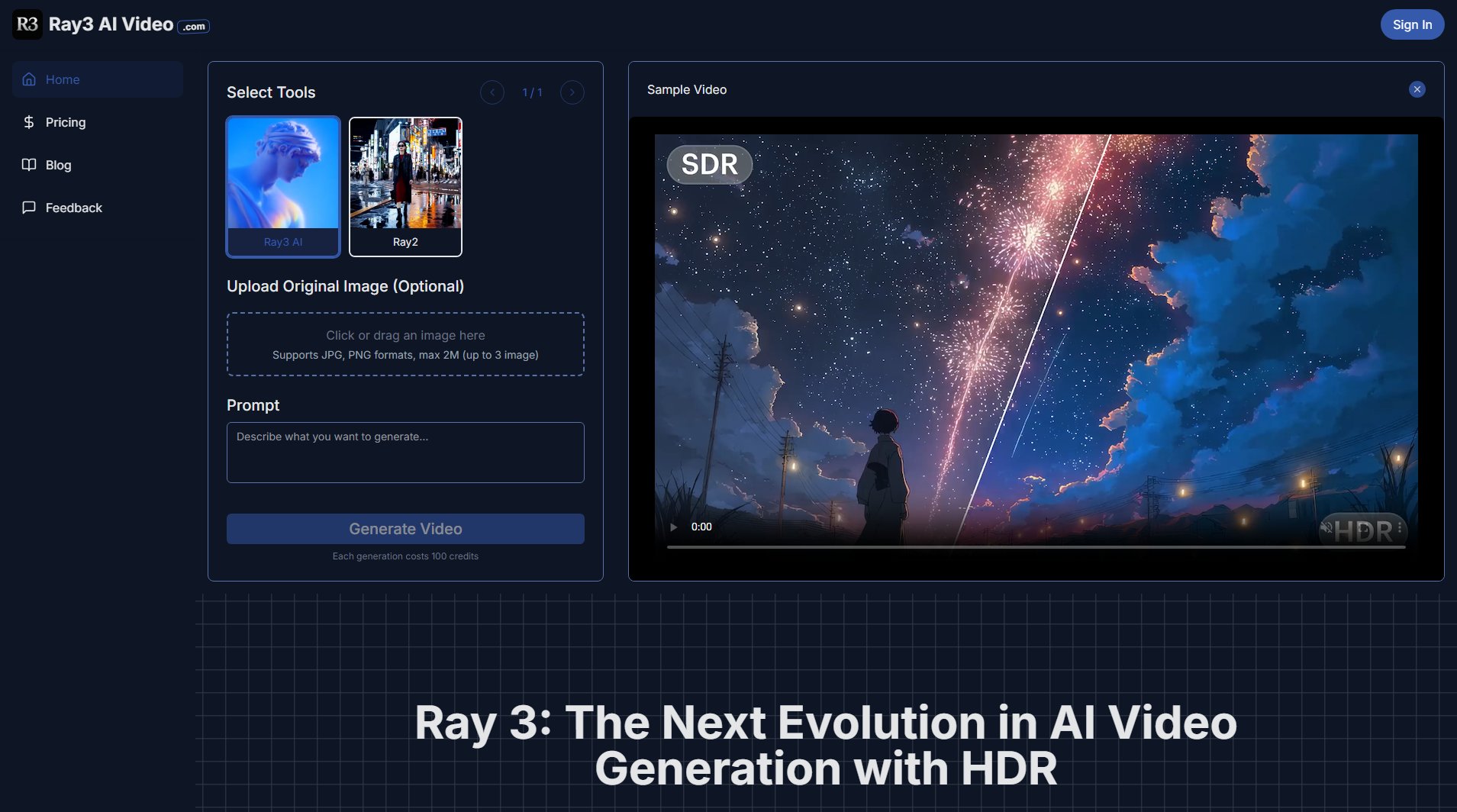 Ray 3 AI Video Generator Screenshot