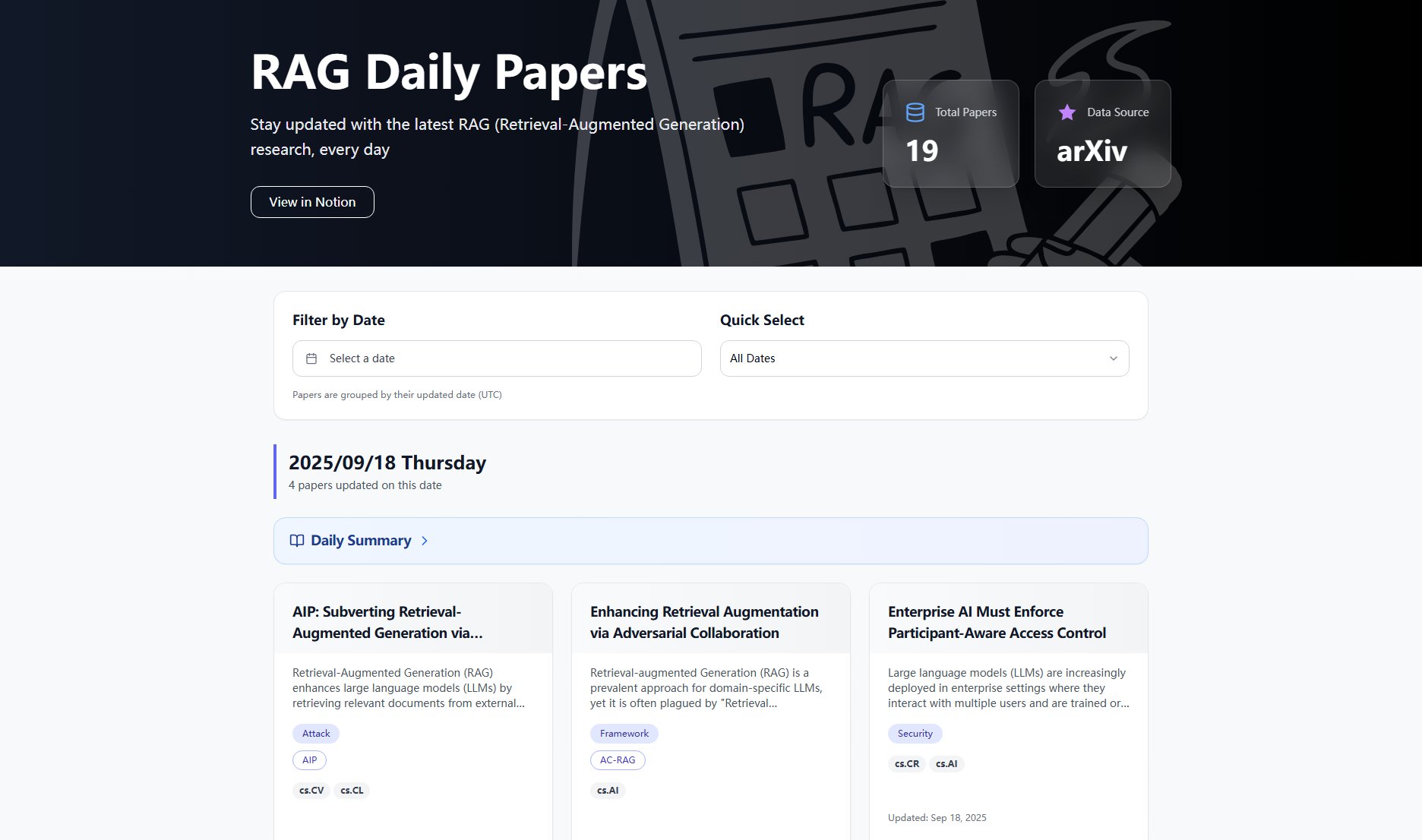 RAG Daily Papers Screenshot