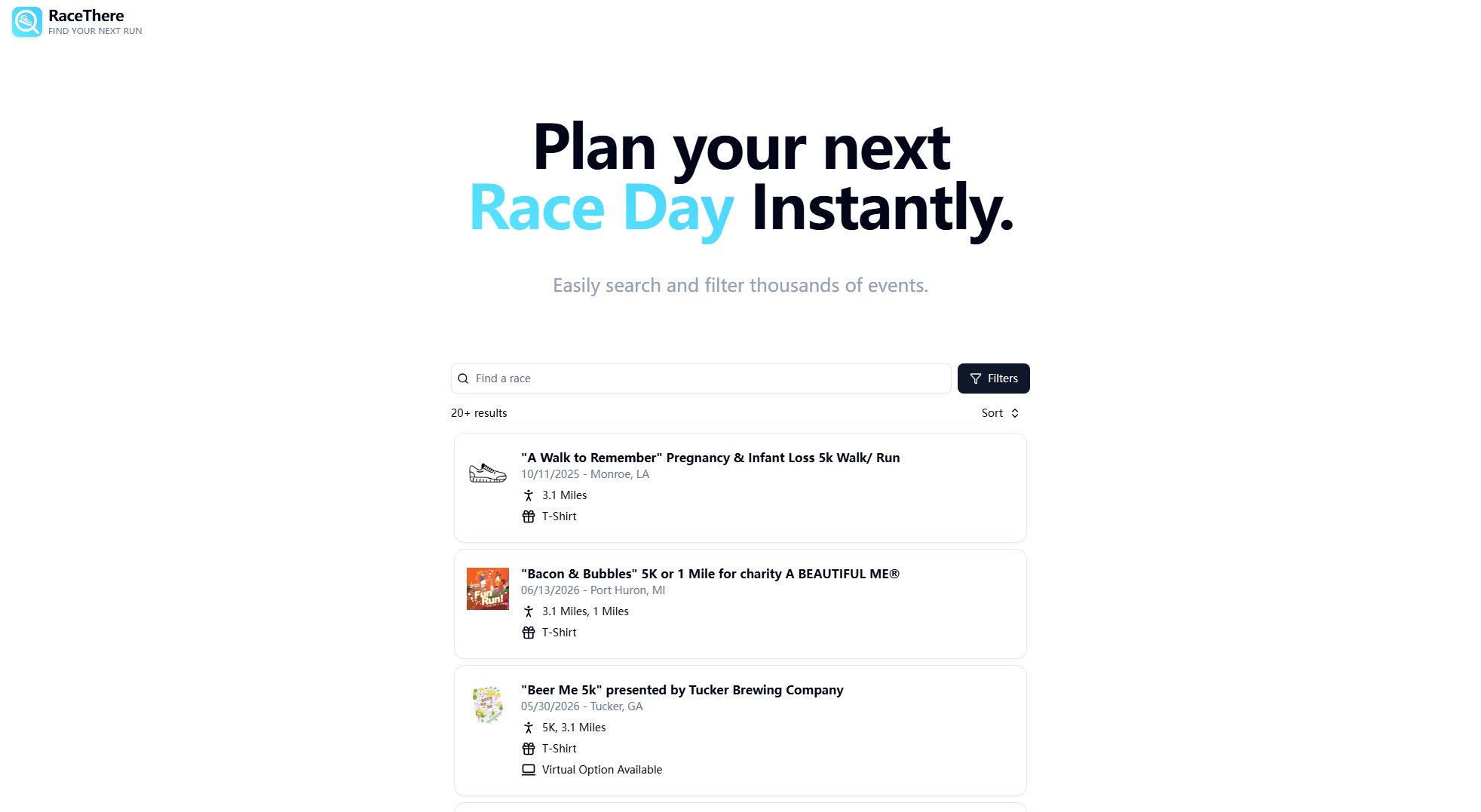 RaceThere - Race Finder RaceThere - Race Finder Interface & Screenshots