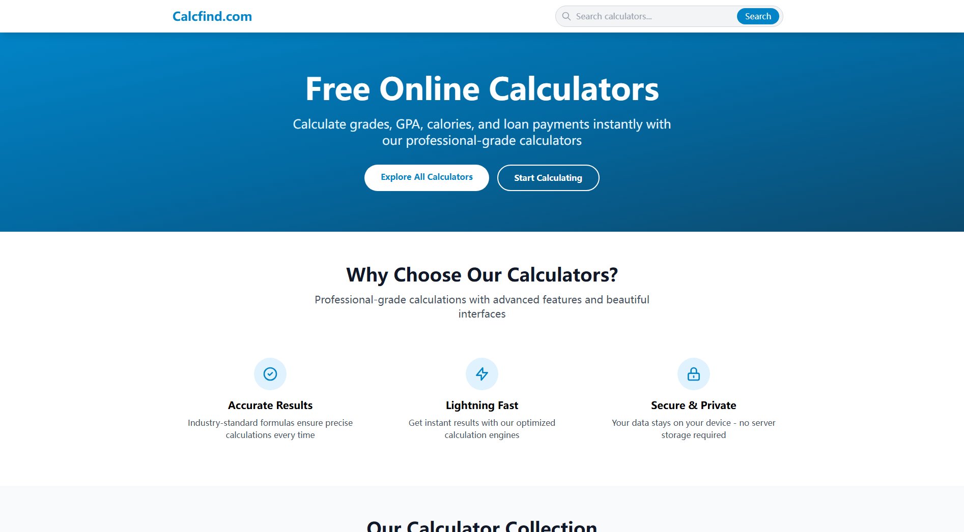 Calcfind.com Calcfind.com Interface & Screenshots