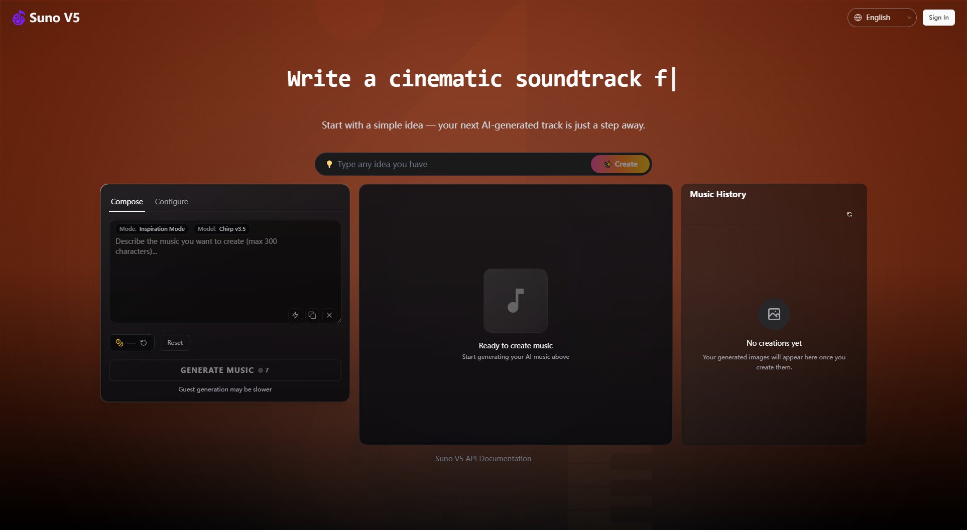Suno V5 Music Generator Suno V5 Music Generator Interface & Screenshots