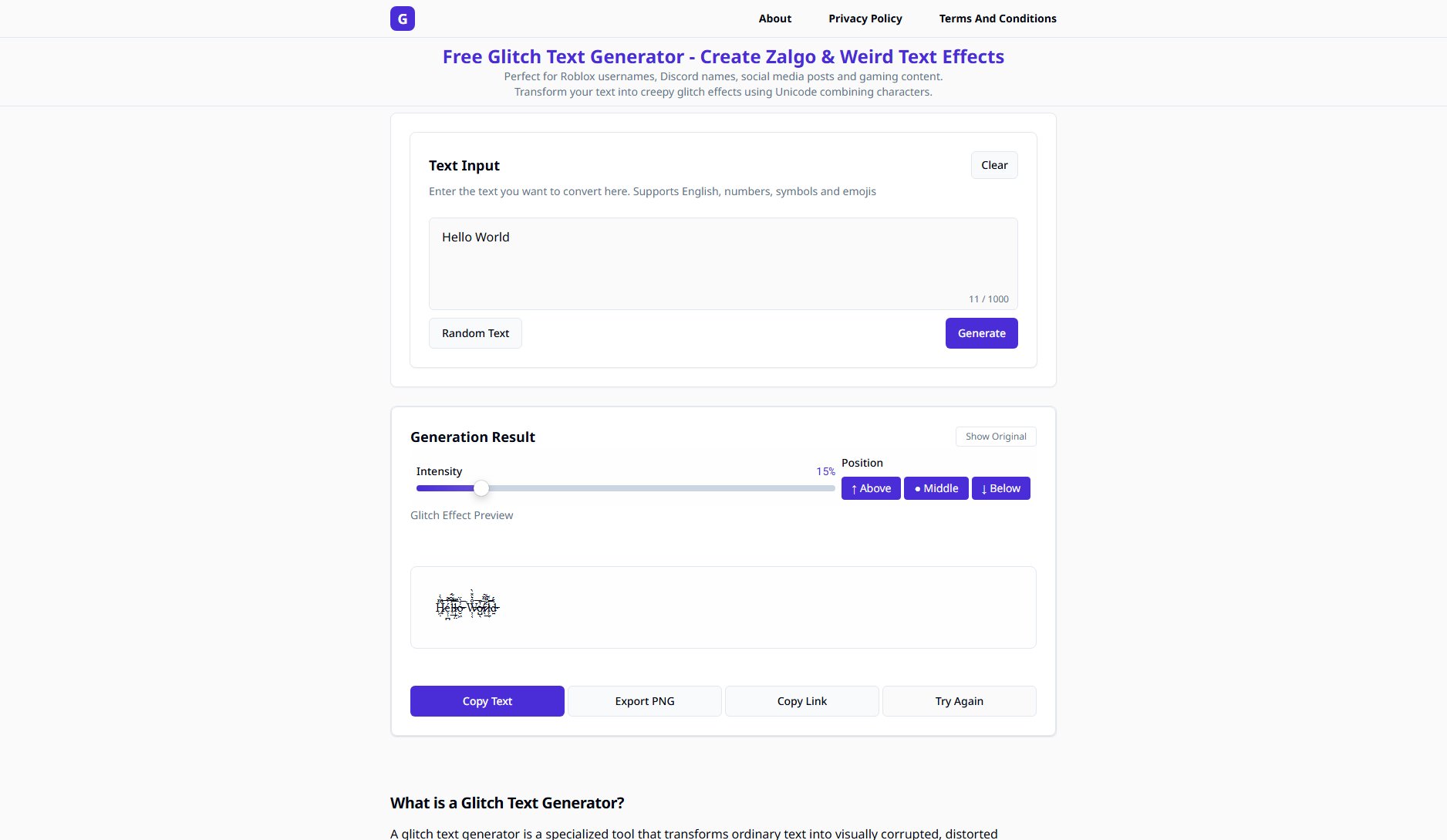 Glitch Text Generator Glitch Text Generator Interface & Screenshots
