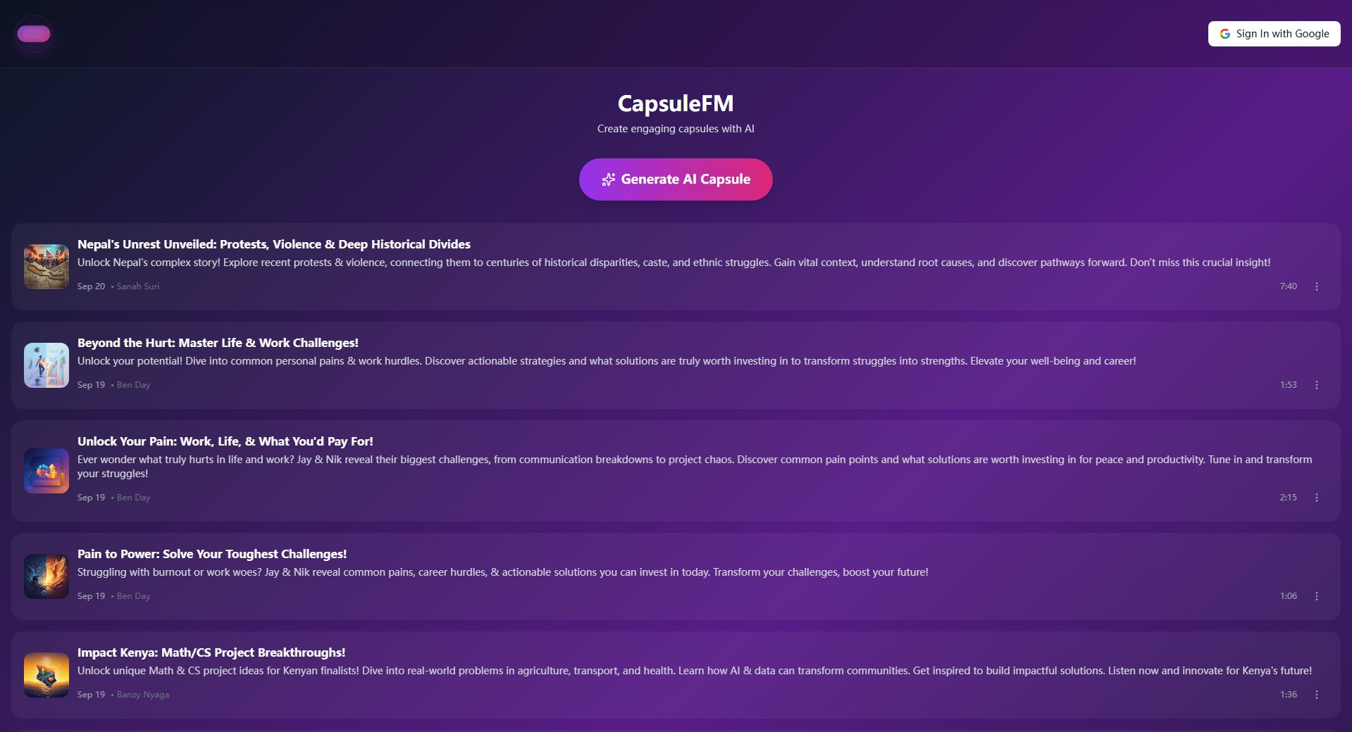 CapsuleFM CapsuleFM Interface & Screenshots