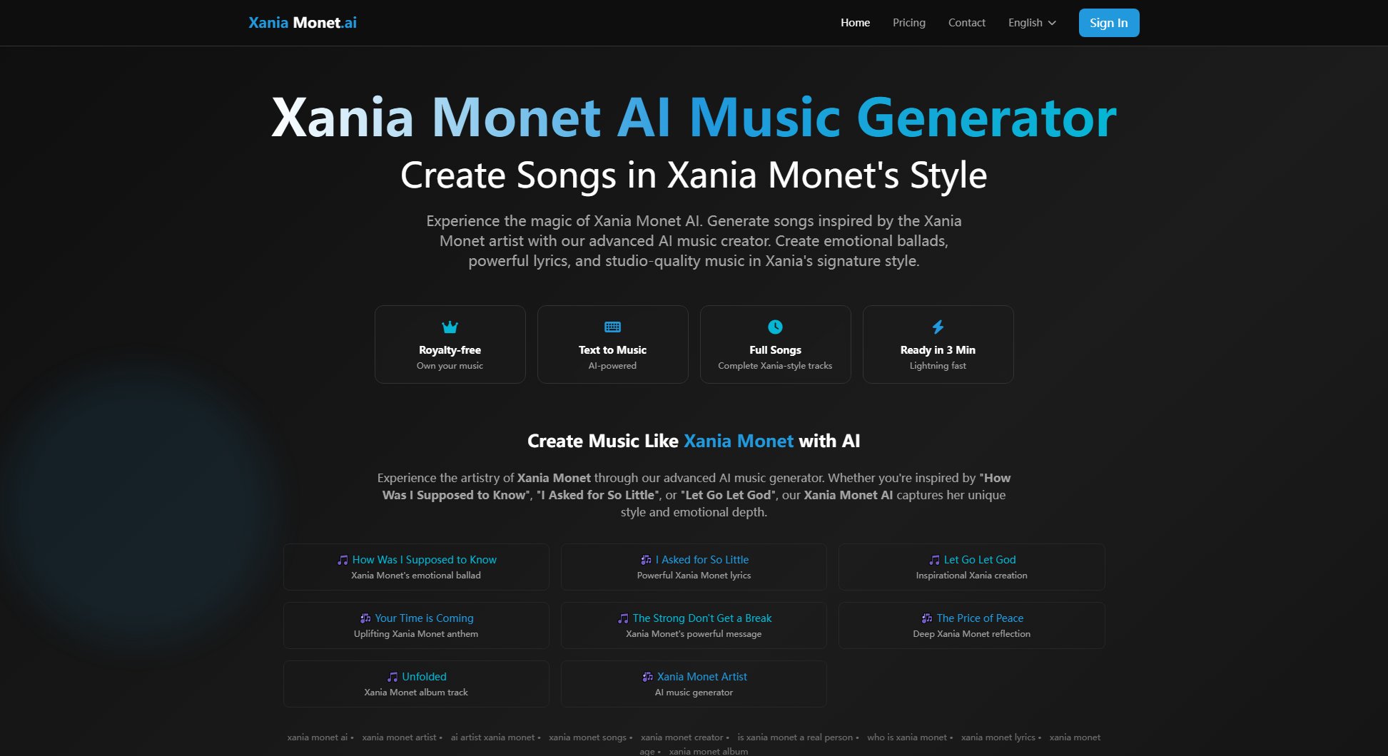 Xania Monet AI Xania Monet AI Interface & Screenshots