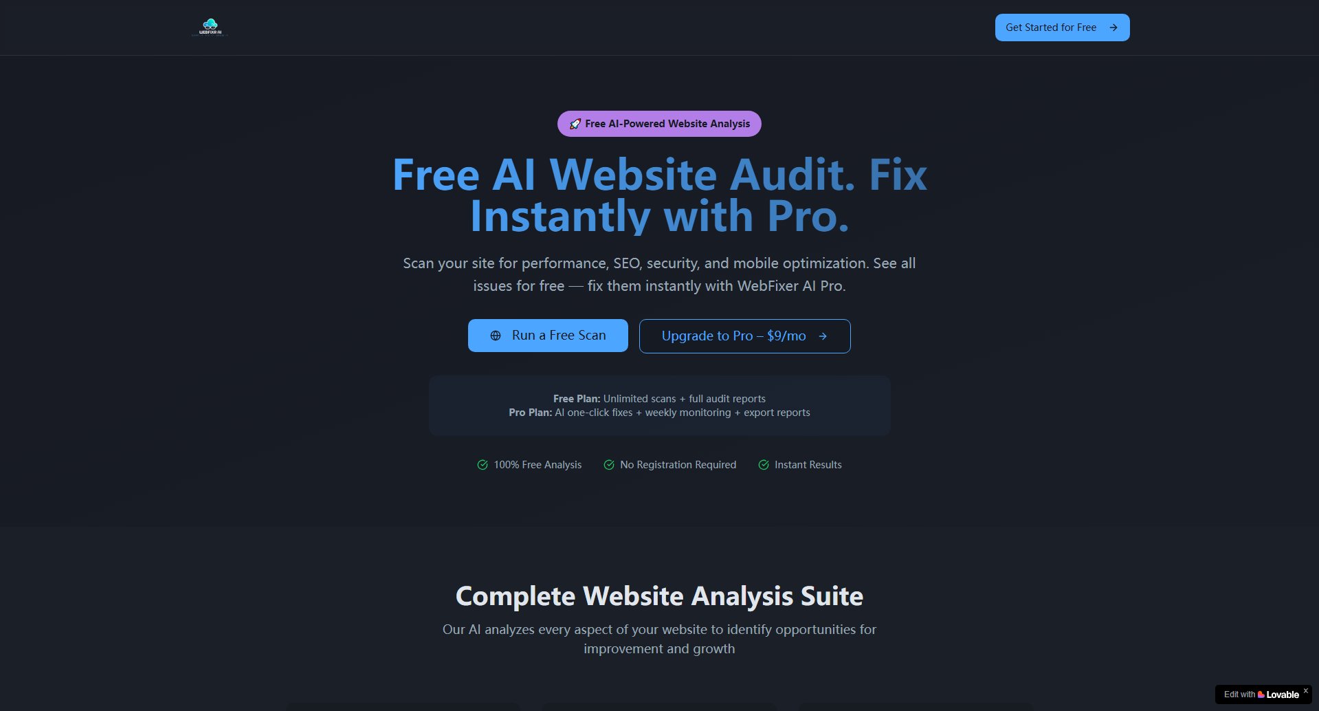 WebFixr AI WebFixr AI Interface & Screenshots