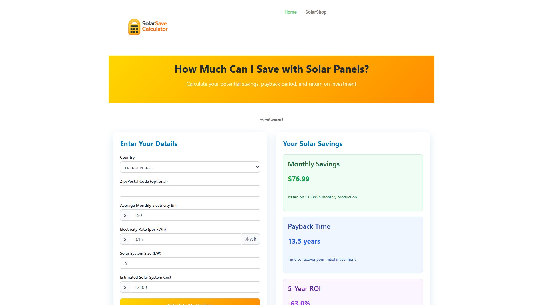 Solar Savings Calculator Solar Savings Calculator Interface & Screenshots Solar Savings Calculator Solar Savings Calculator Interface & Screenshots