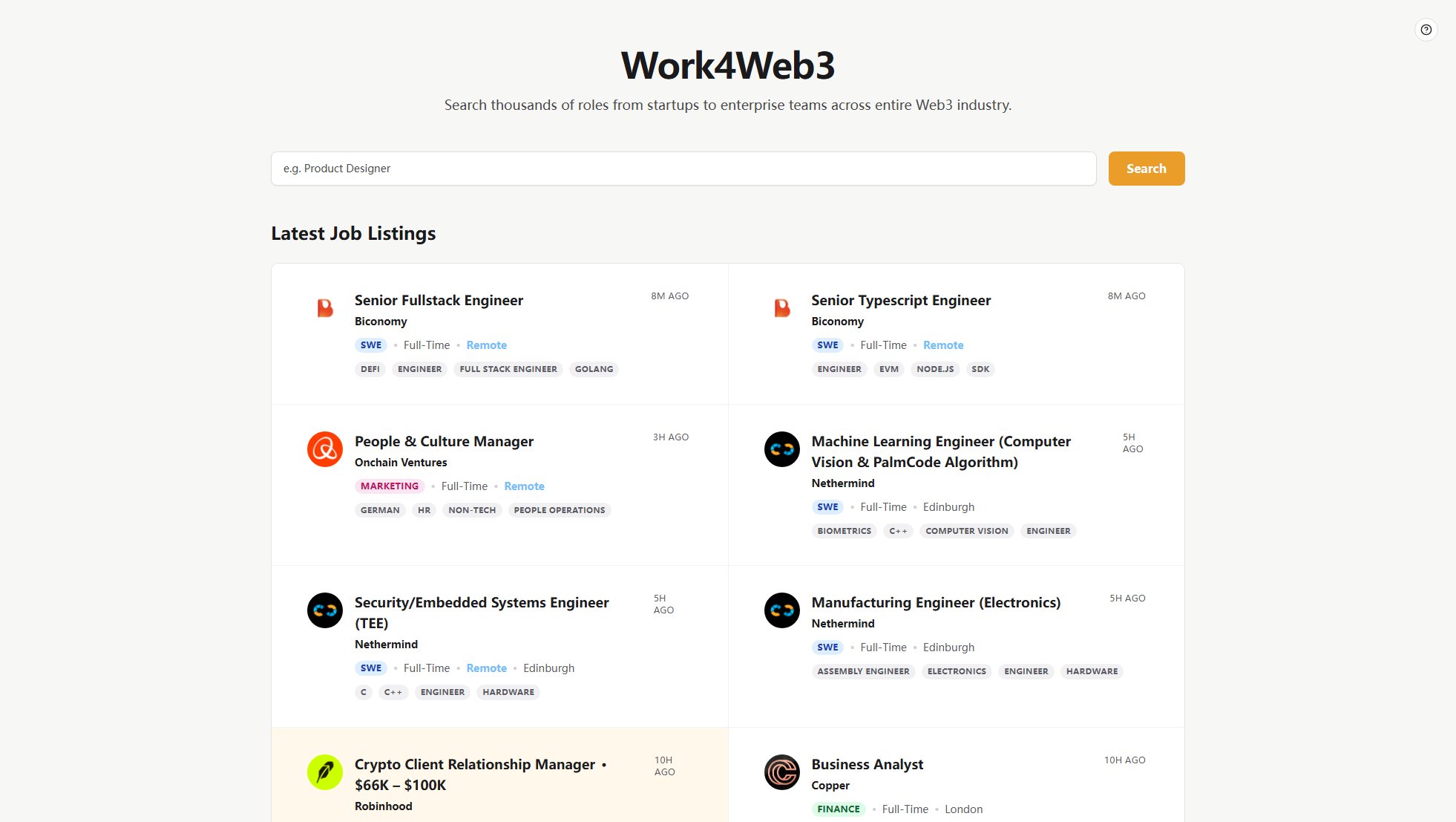Work4Web3 Work4Web3 Interface & Screenshots