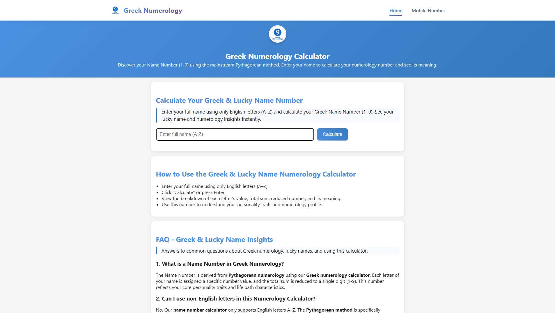 Greek Numerology Calculator Greek Numerology Calculator Interface & Screenshots