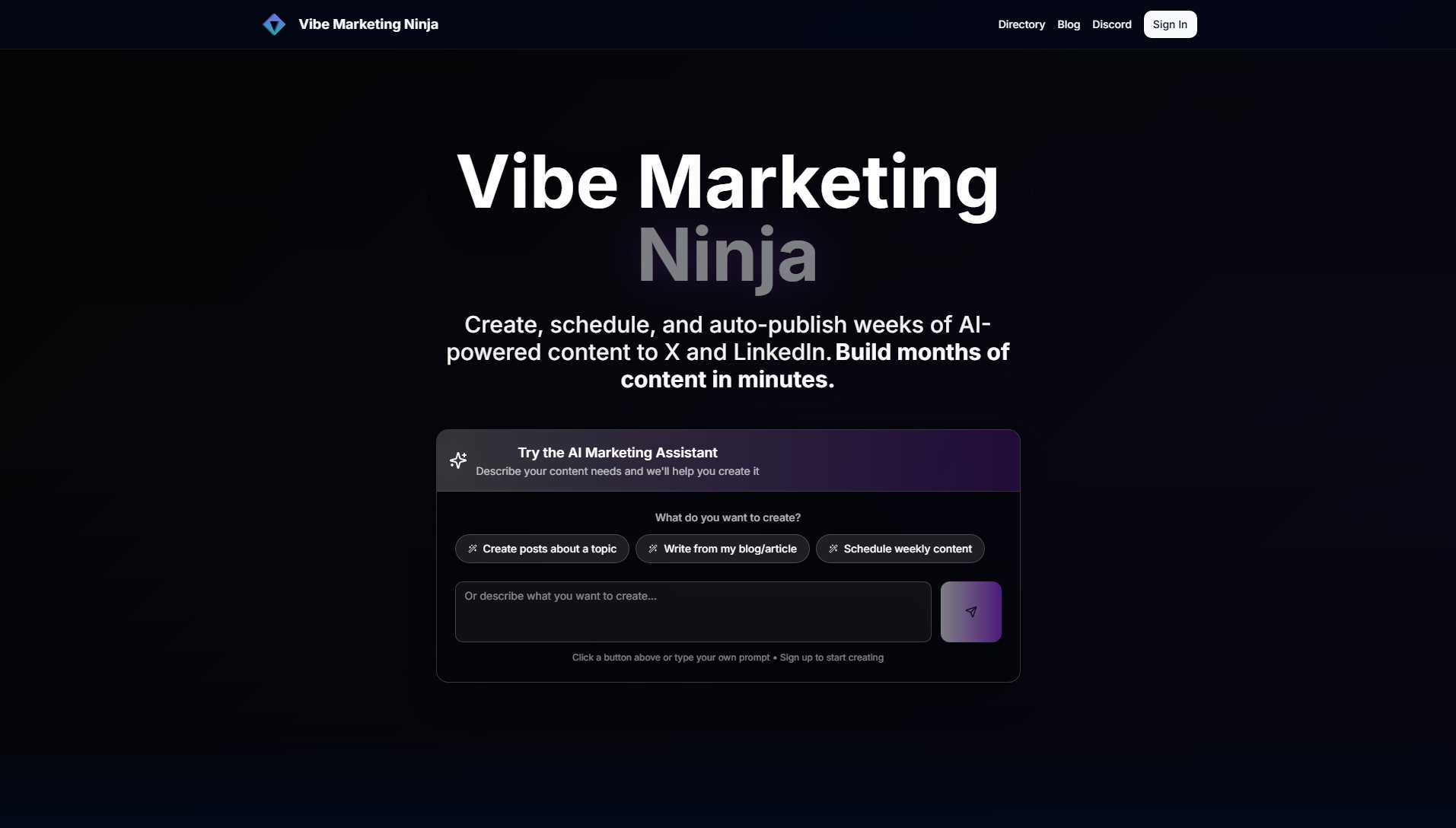 Vibe Marketing Ninja Vibe Marketing Ninja Interface & Screenshots