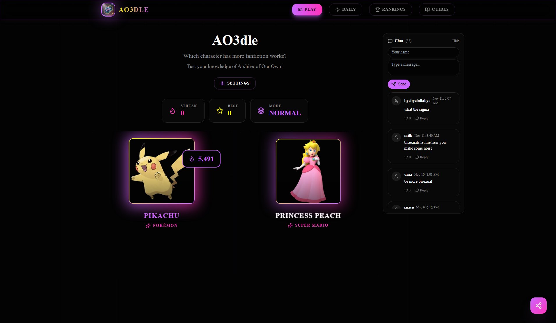 AO3dle AO3dle Interface & Screenshots