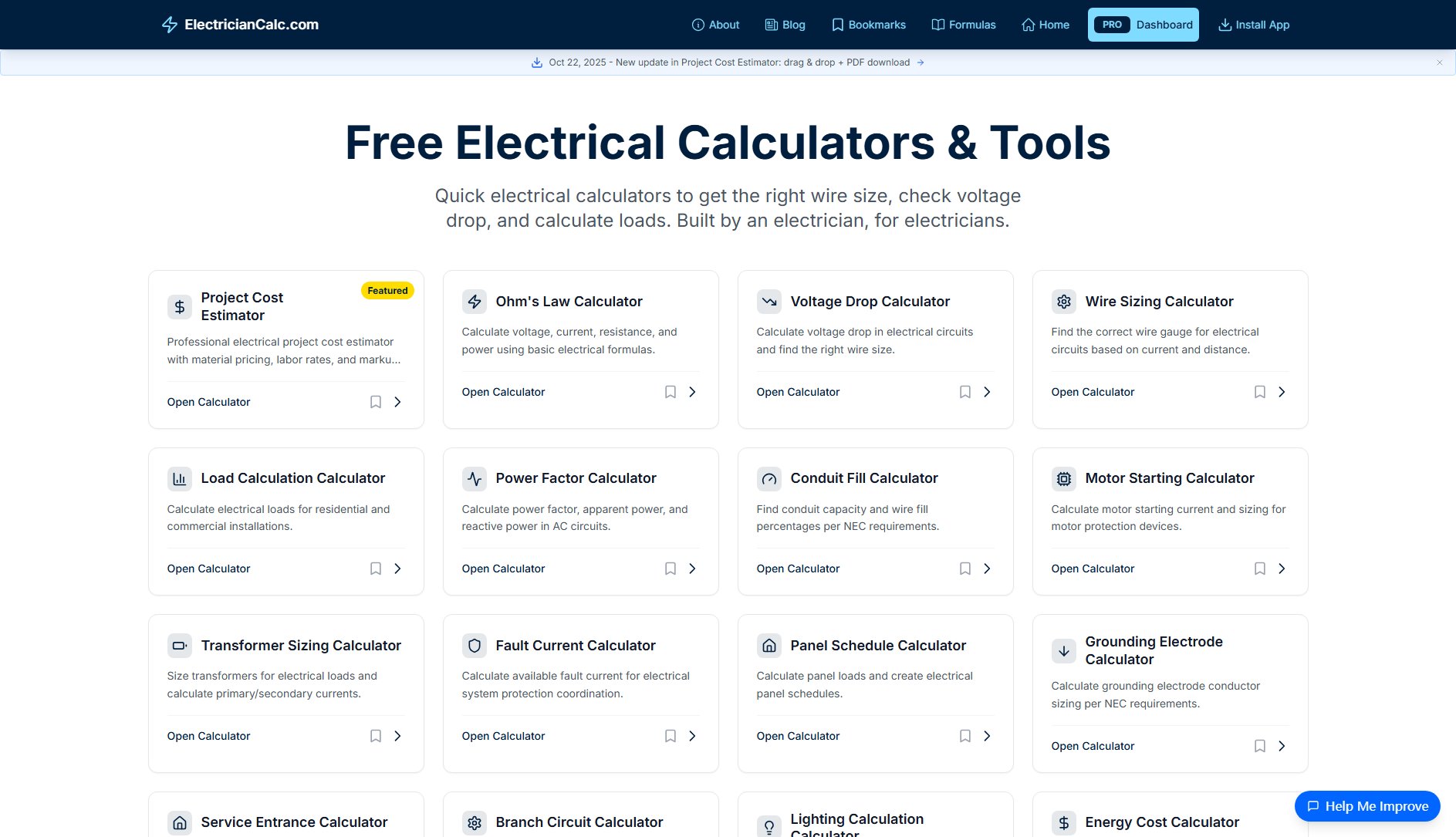ElectricianCalc.com ElectricianCalc.com Interface & Screenshots ElectricianCalc.com ElectricianCalc.com Interface & Screenshots