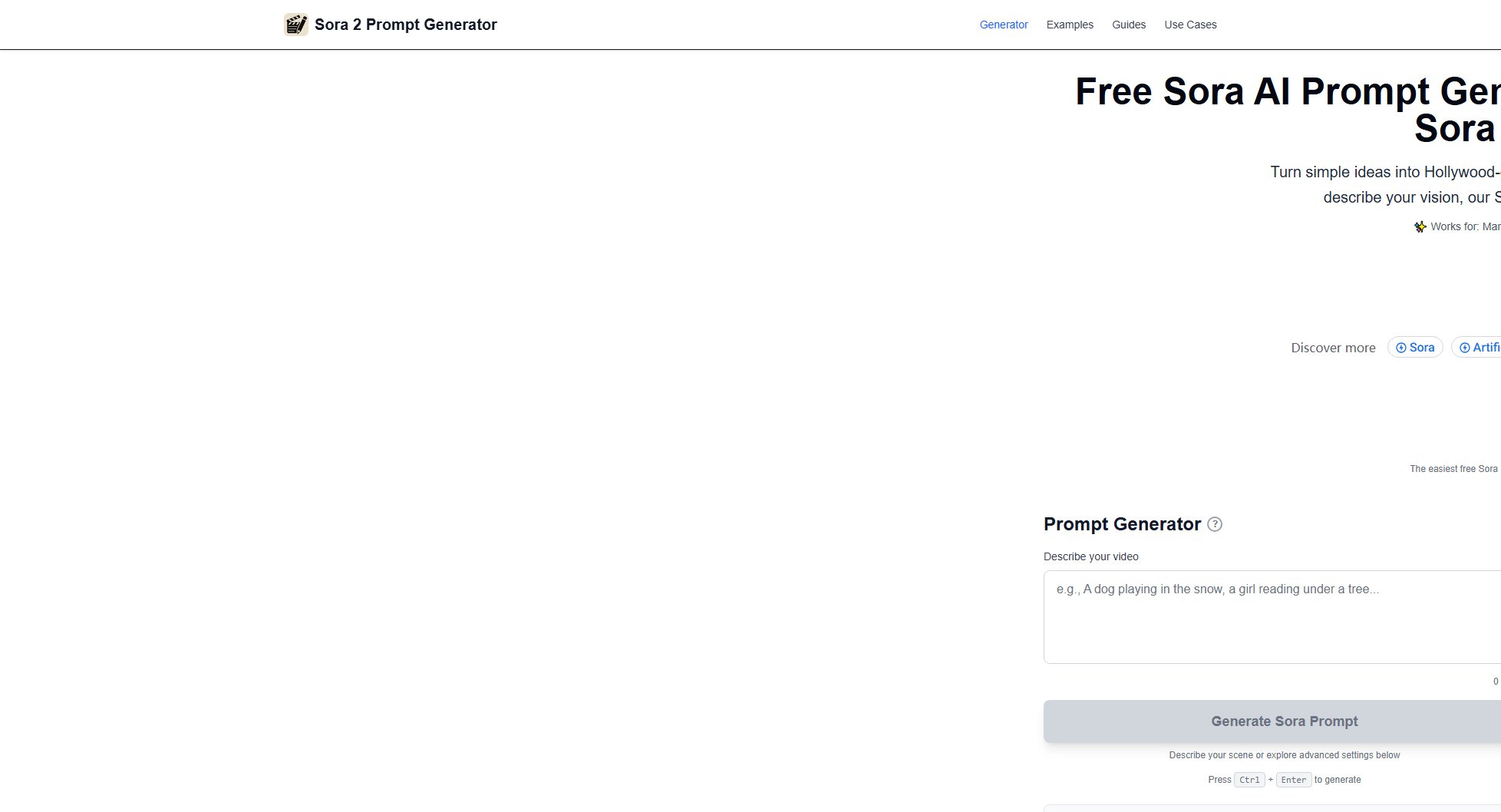 Sora Prompt Generator Sora Prompt Generator Interface & Screenshots