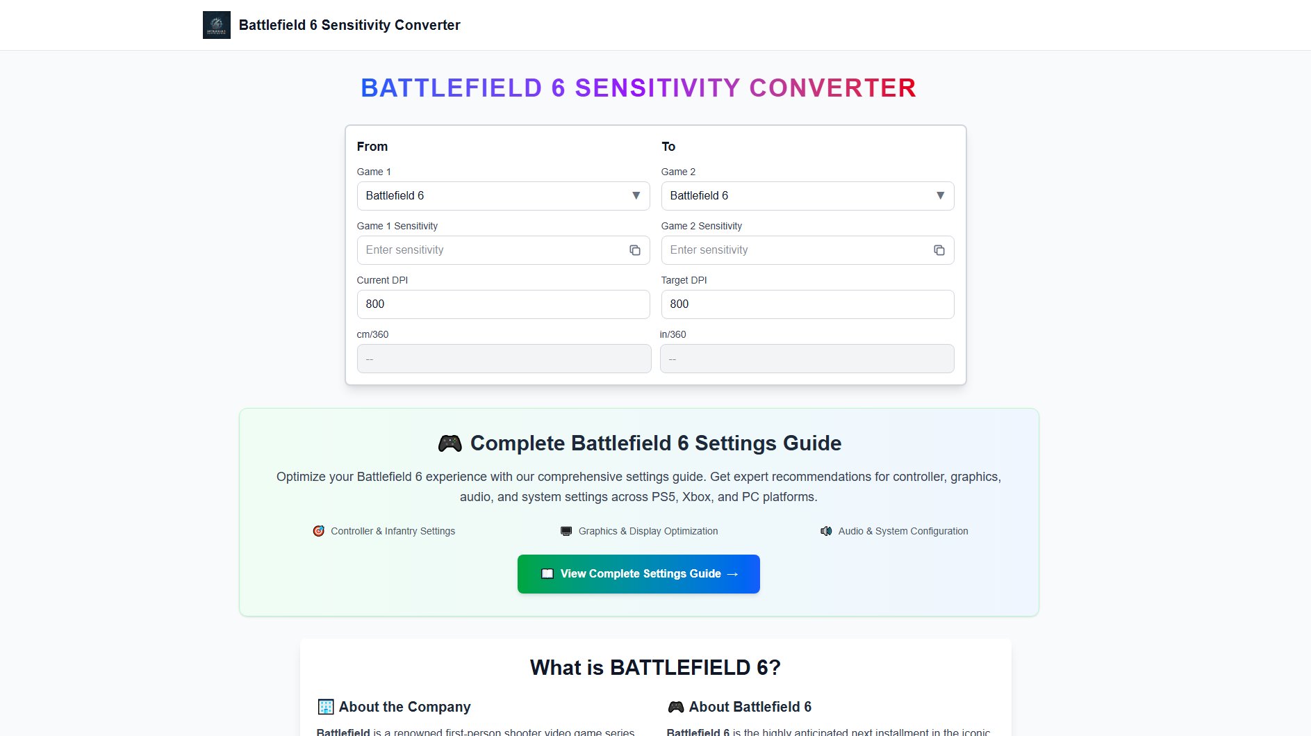Battlefield 6 Sensitivity Converter Battlefield 6 Sensitivity Converter Interface & Screenshots Battlefield 6 Sensitivity Converter Battlefield 6 Sensitivity Converter Interface & Screenshots