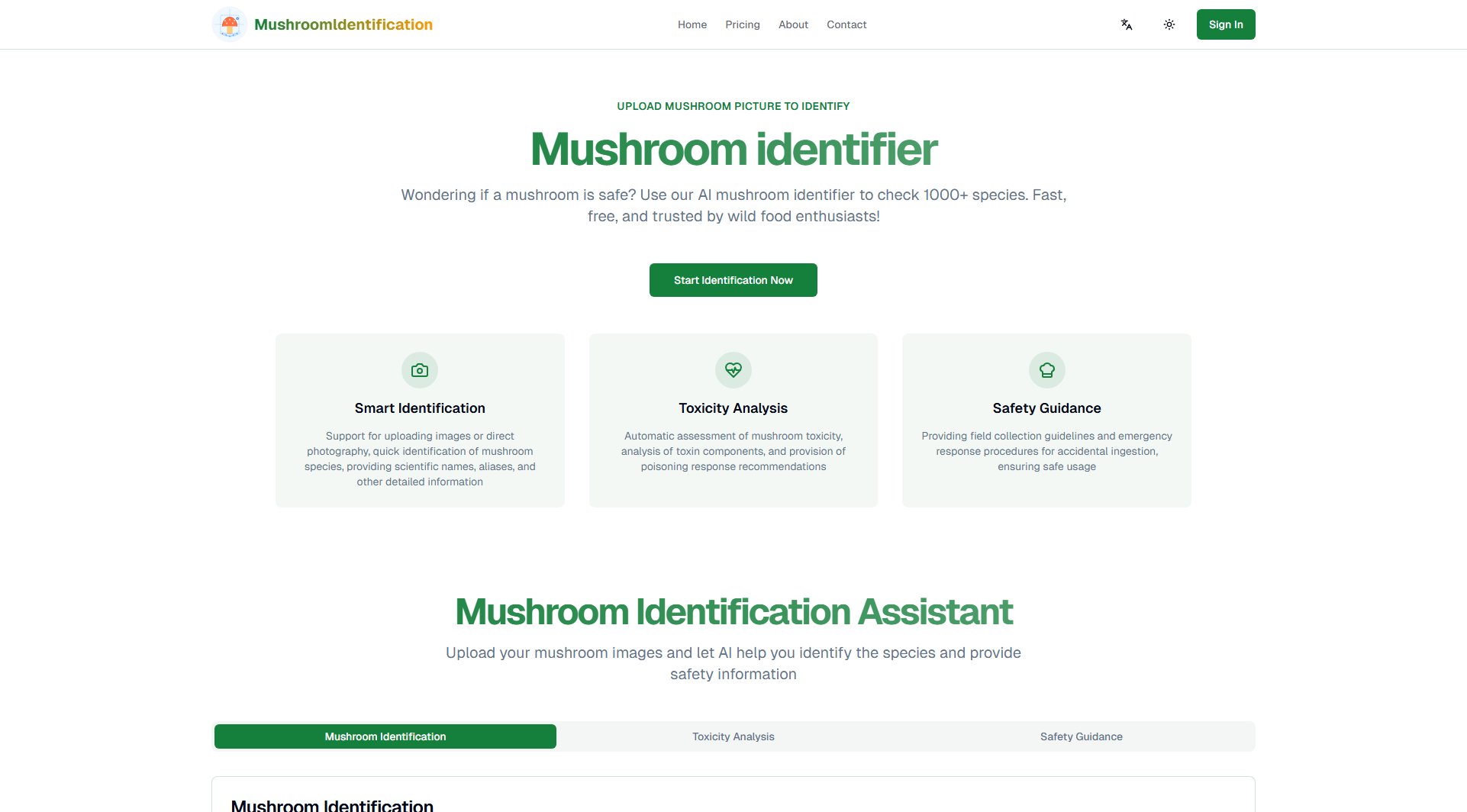 Mushroom Identification - AI Intelligent Identification System Mushroom Identification - AI Intelligent Identification System Interface & Screenshots