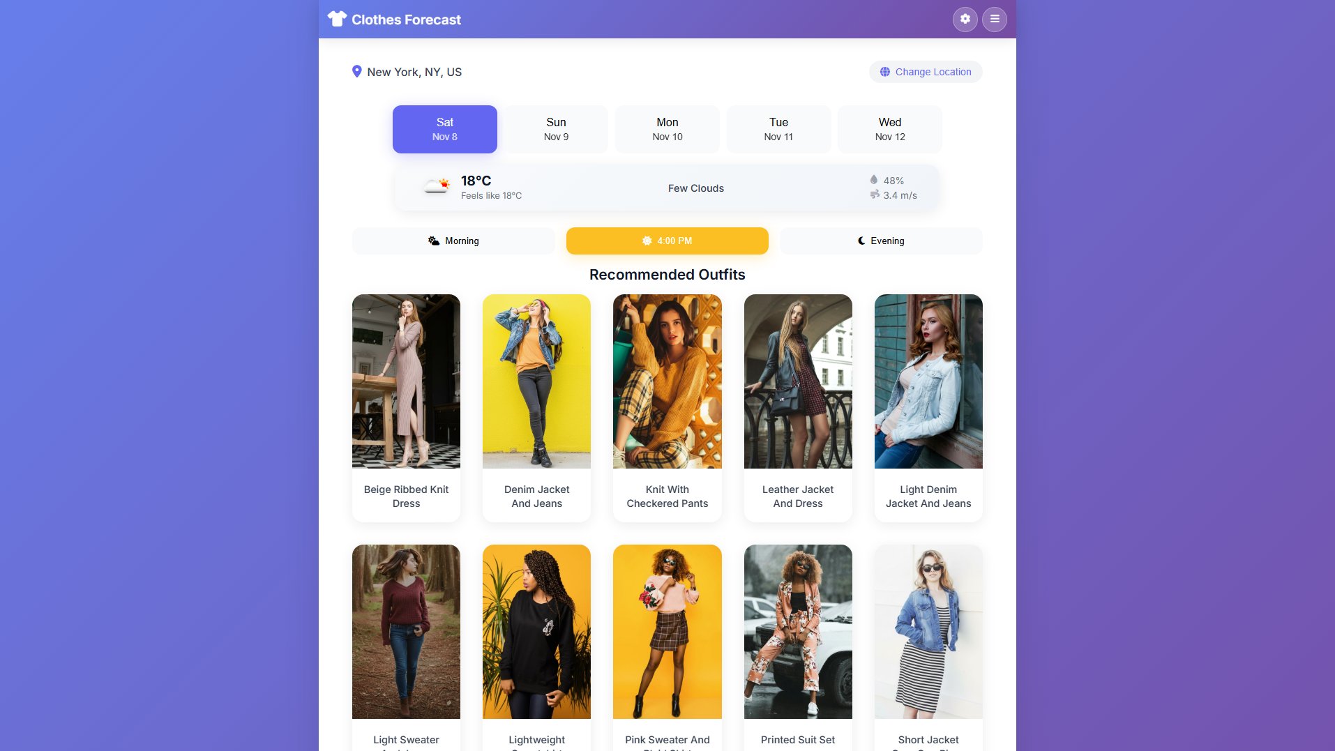 Clothes Forecast Clothes Forecast Interface & Screenshots Clothes Forecast Clothes Forecast Interface & Screenshots
