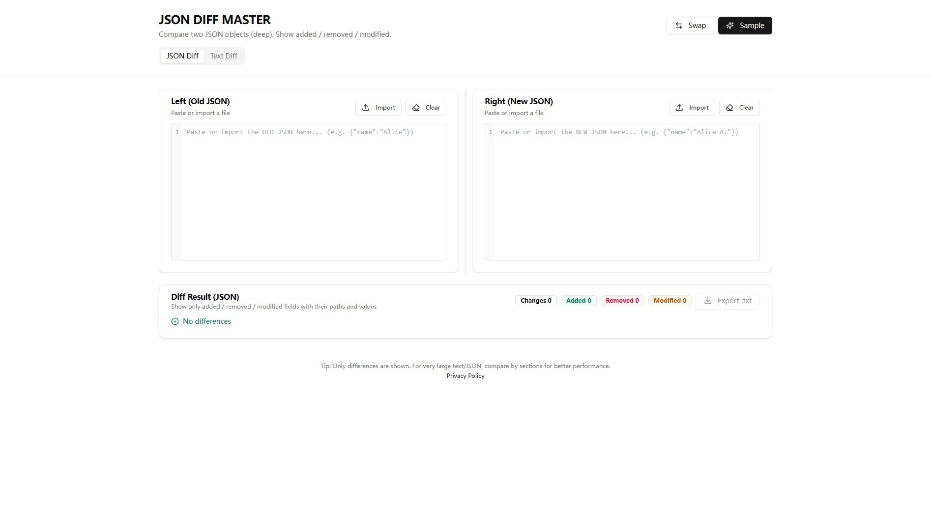 JSONDiff.me JSONDiff.me Interface & Screenshots