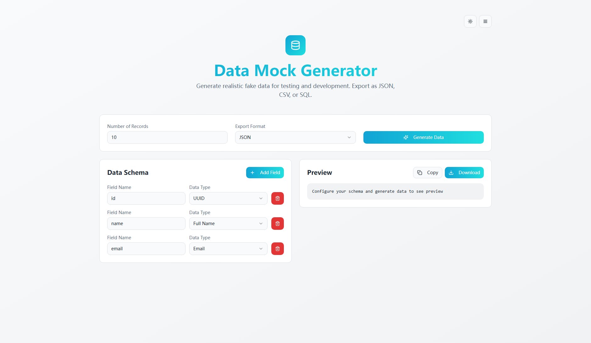 Data Mock Generator Data Mock Generator Interface & Screenshots Data Mock Generator Data Mock Generator Interface & Screenshots