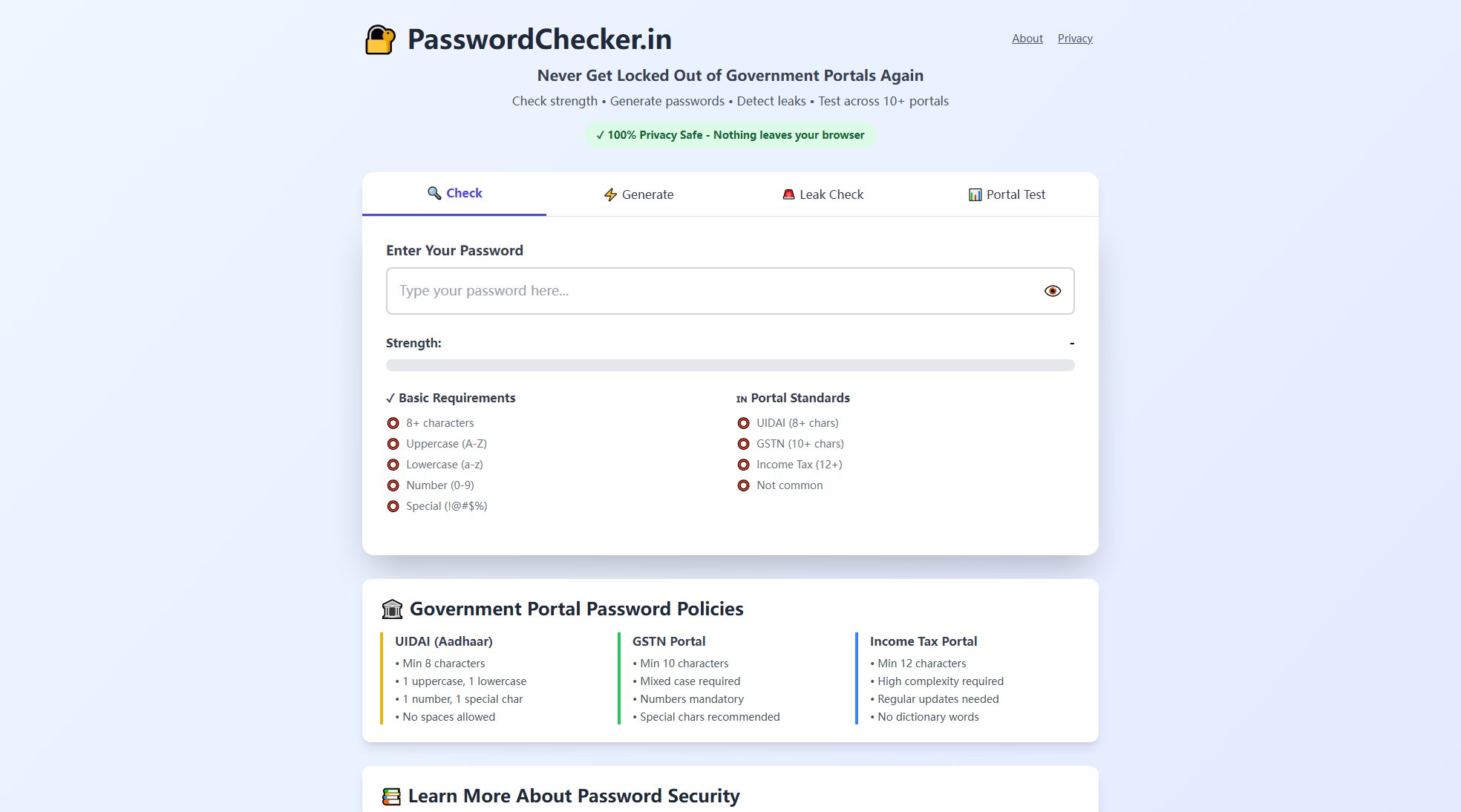 PasswordChecker.in PasswordChecker.in Interface & Screenshots PasswordChecker.in PasswordChecker.in Interface & Screenshots