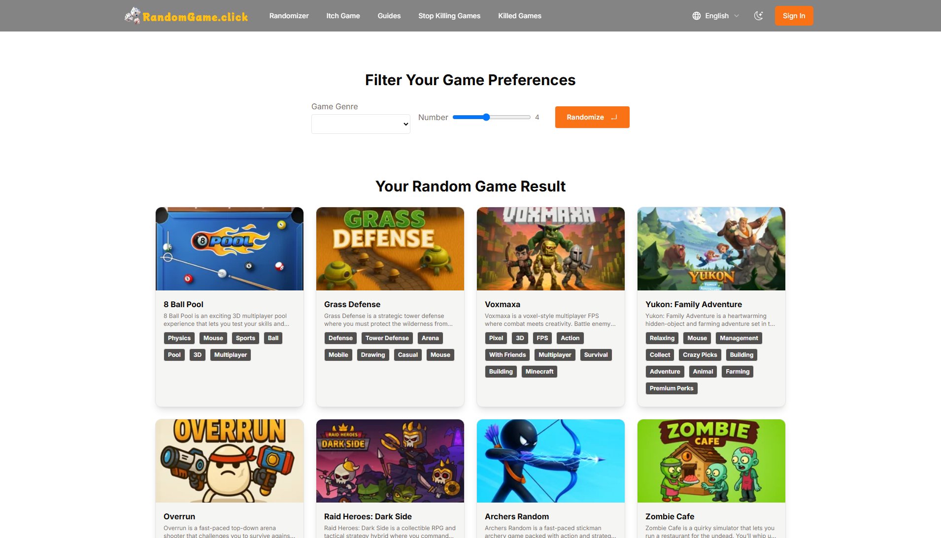 RandomGame.click RandomGame.click Interface & Screenshots