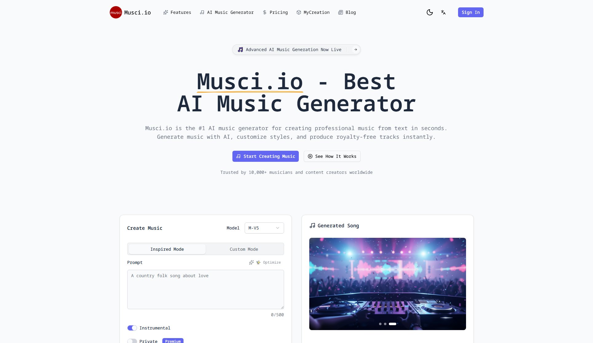 Musci.io Musci.io Interface & Screenshots