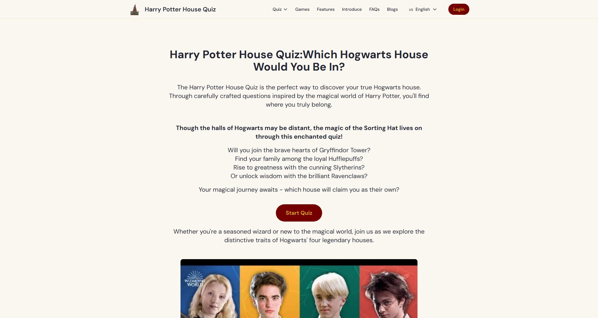 Harry Potter House Quiz Harry Potter House Quiz Interface & Screenshots
