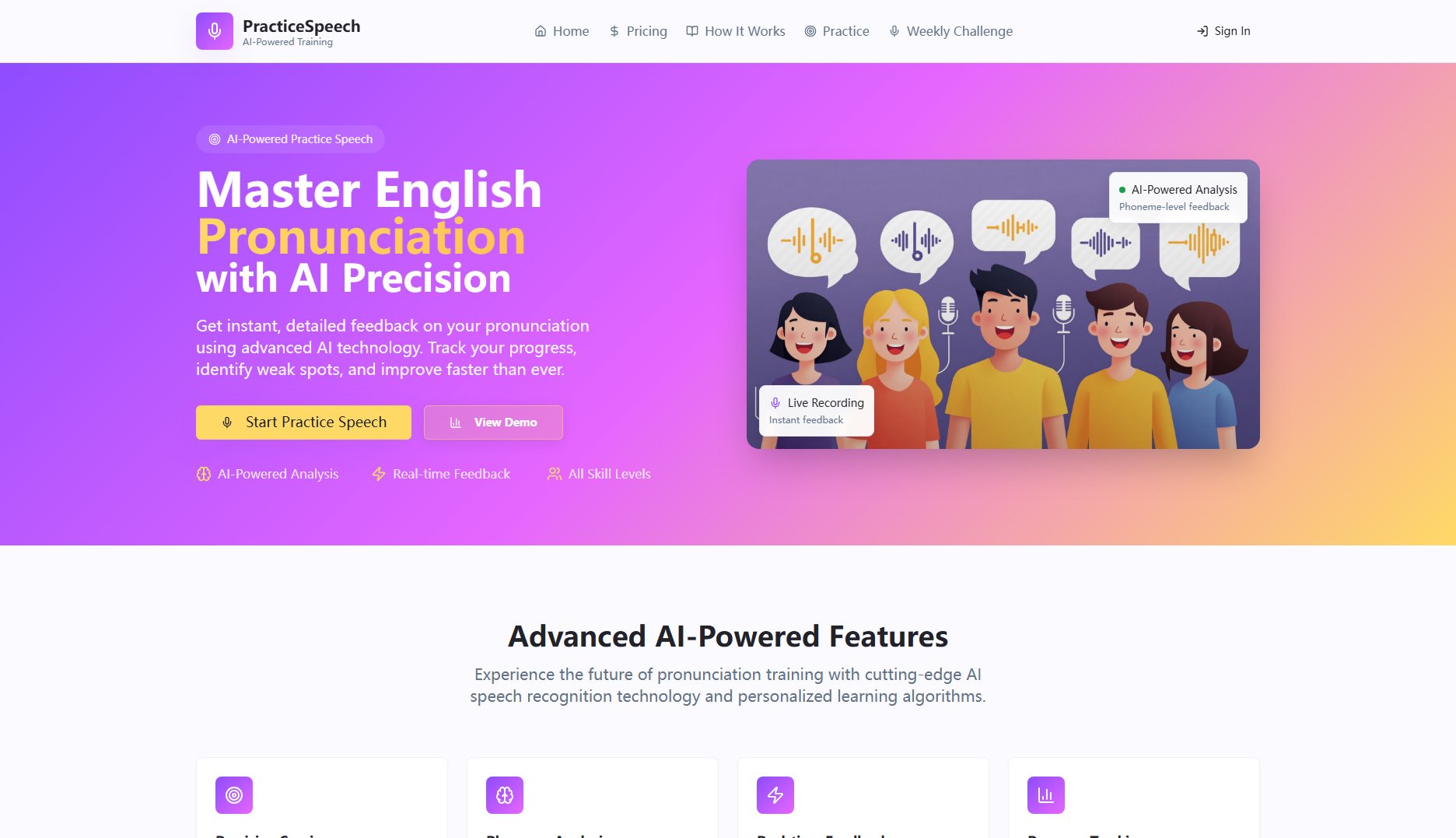 Practice Speech Practice Speech Interface & Screenshots