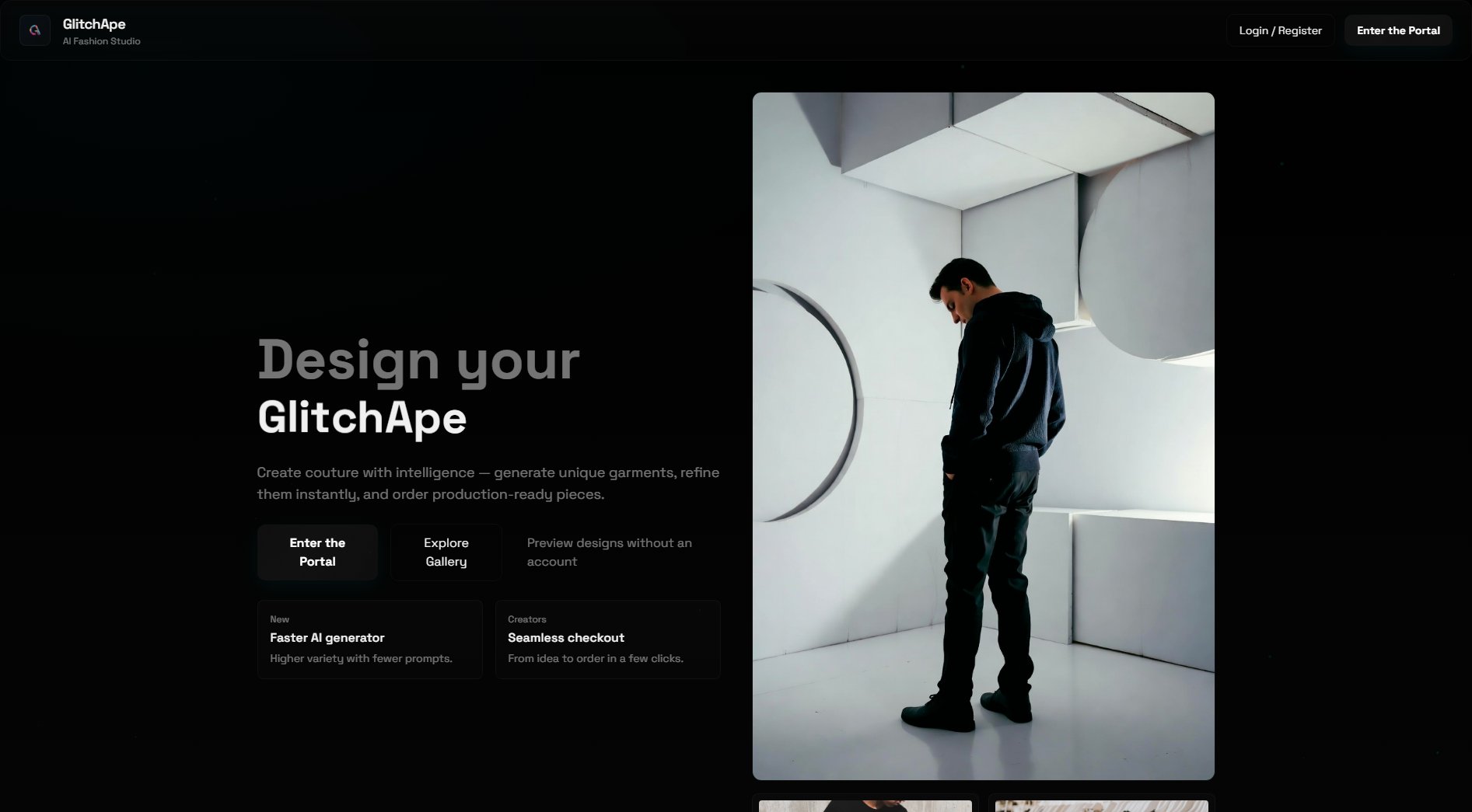 GlitchApe — AI Fashion Studio GlitchApe — AI Fashion Studio Interface & Screenshots