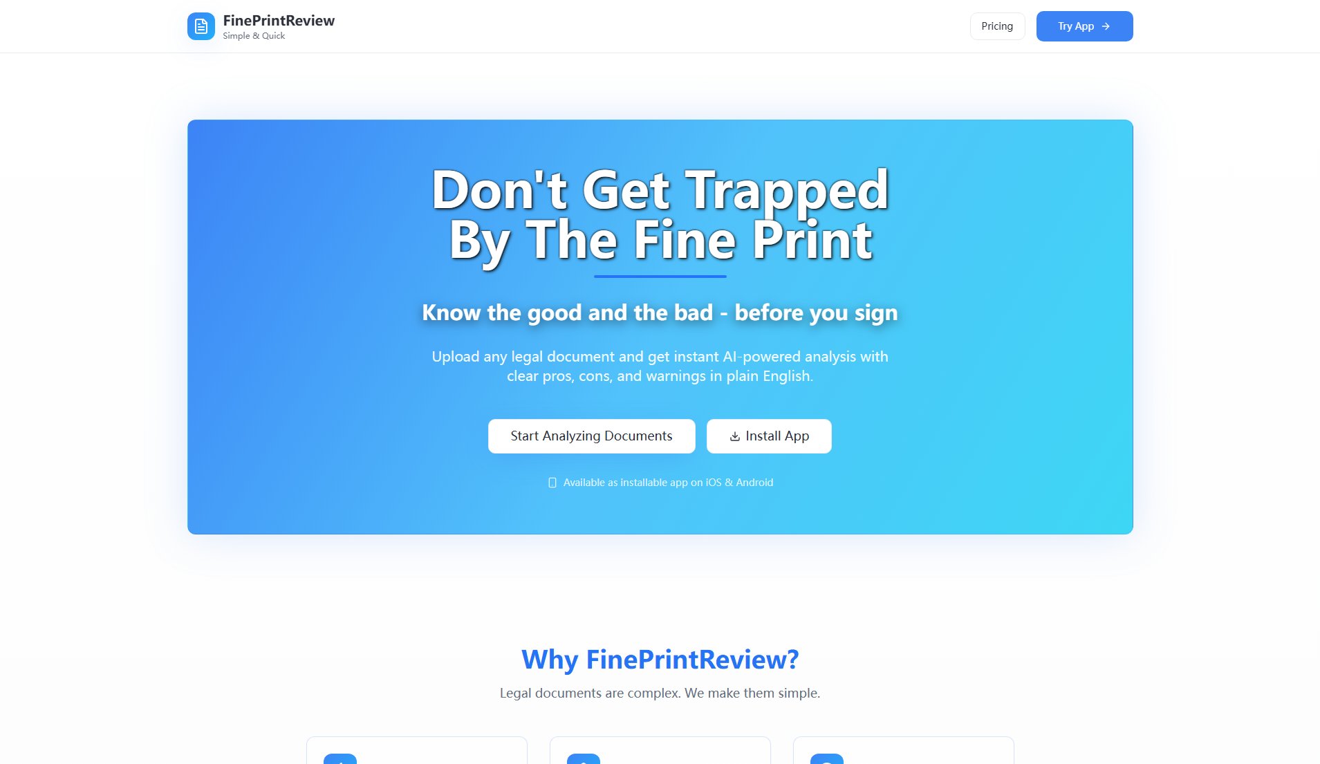 FinePrintReview FinePrintReview Interface & Screenshots