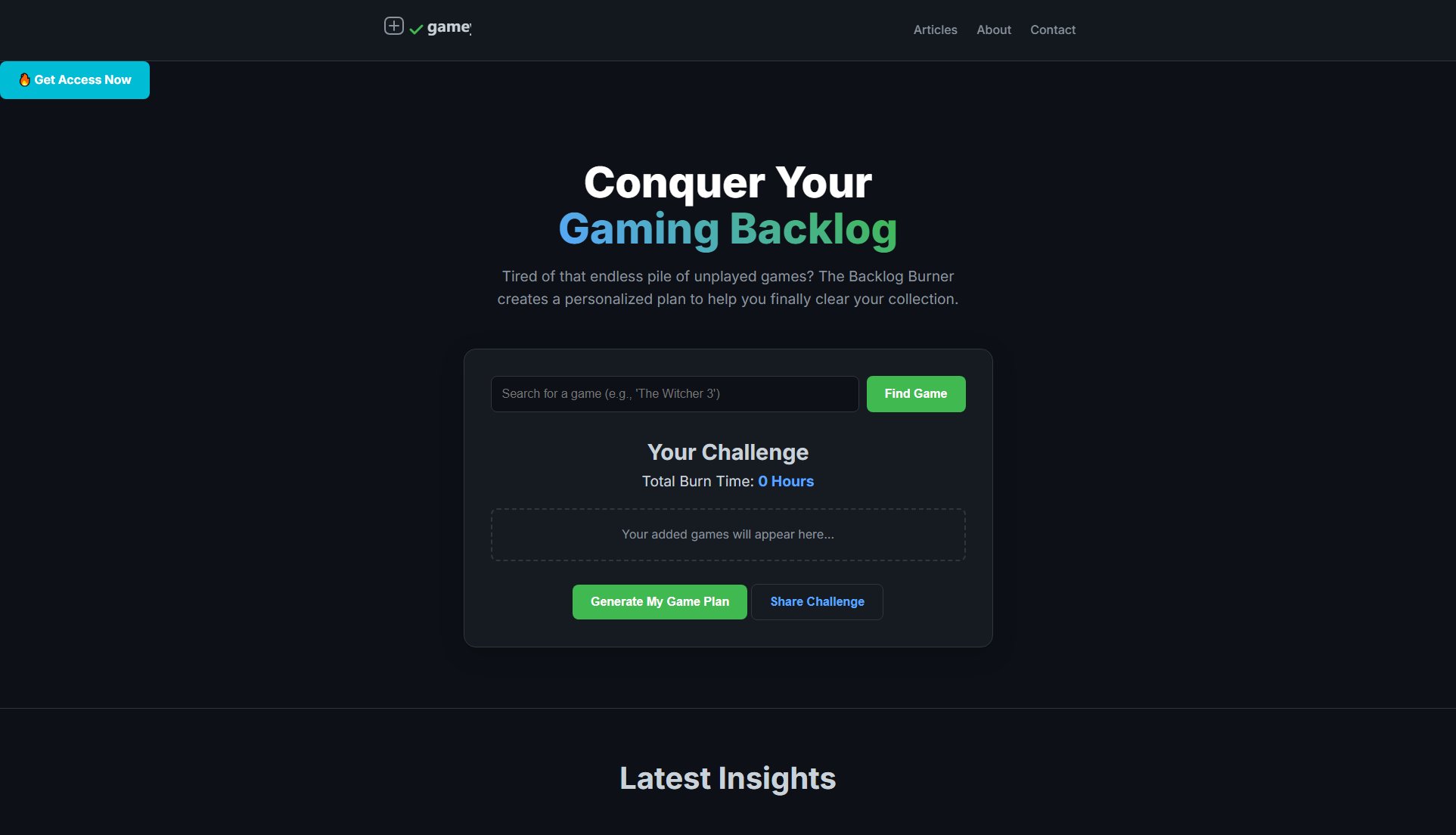 gameyap Backlog Burner gameyap Backlog Burner Interface & Screenshots