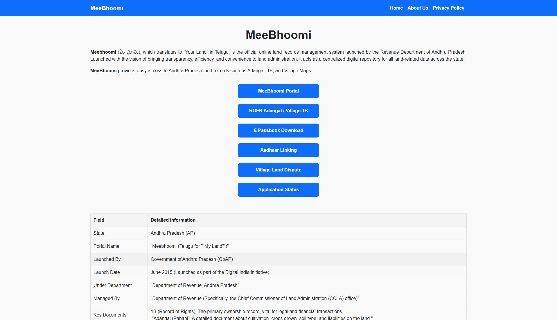 MeeBhoomi MeeBhoomi Interface & Screenshots MeeBhoomi MeeBhoomi Interface & Screenshots