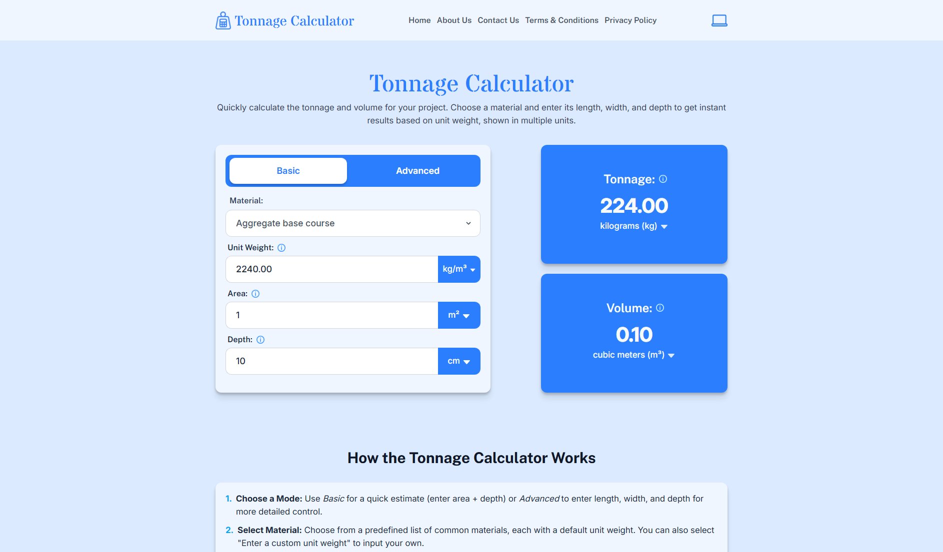 Tonnage Calculator Tonnage Calculator Interface & Screenshots