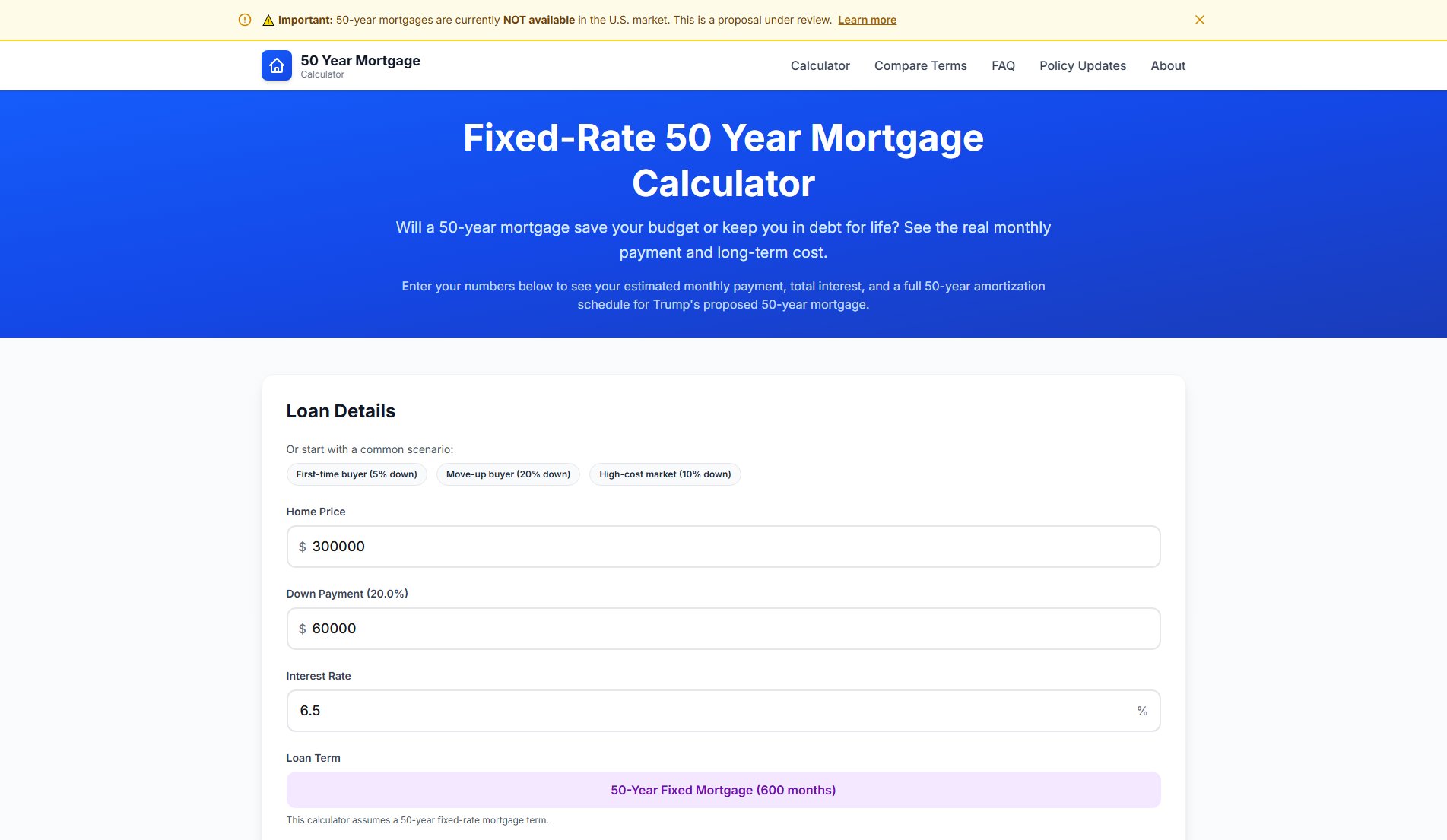 Fixed-Rate 50-Year Mortgage Calculator & Amortization Schedule Fixed-Rate 50-Year Mortgage Calculator & Amortization Schedule Interface & Screenshots