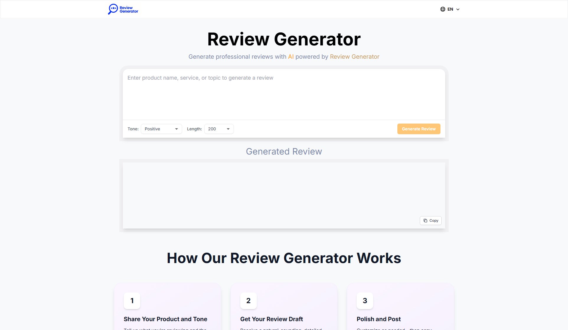 Review Generator Review Generator Interface & Screenshots