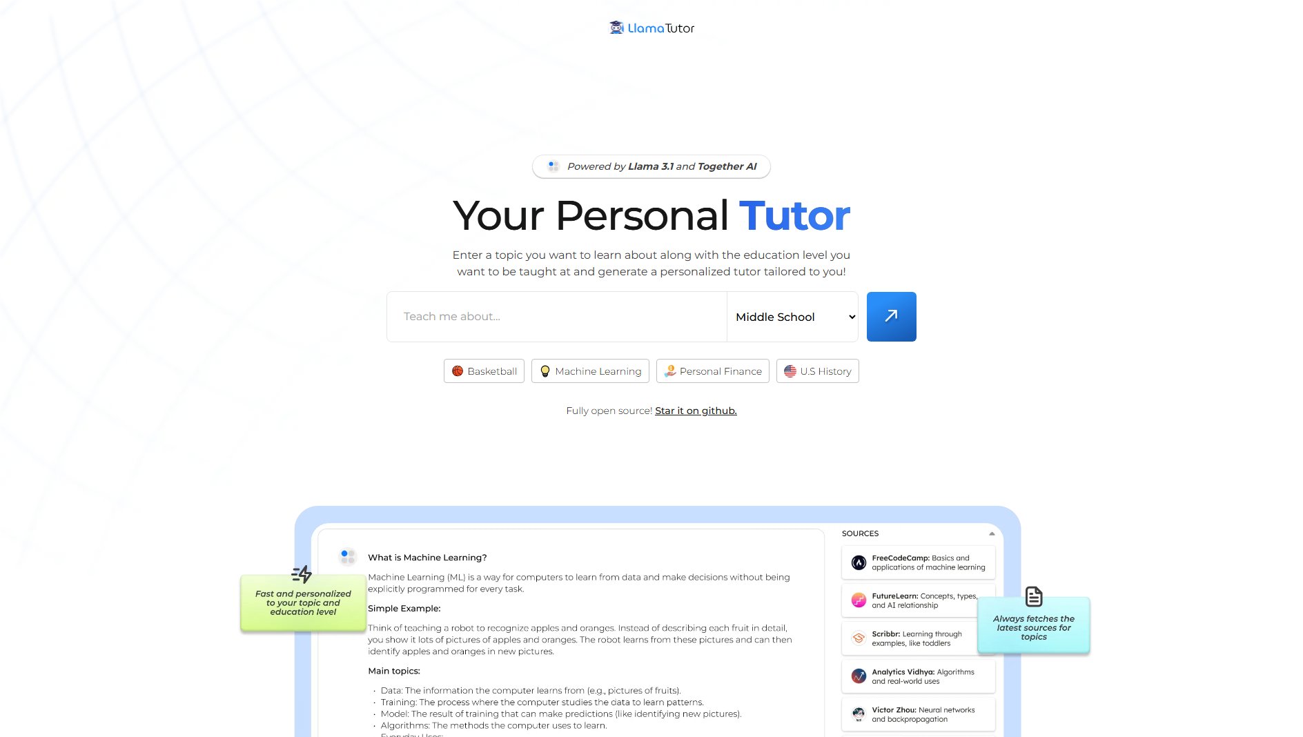 Llama Tutor Screenshot