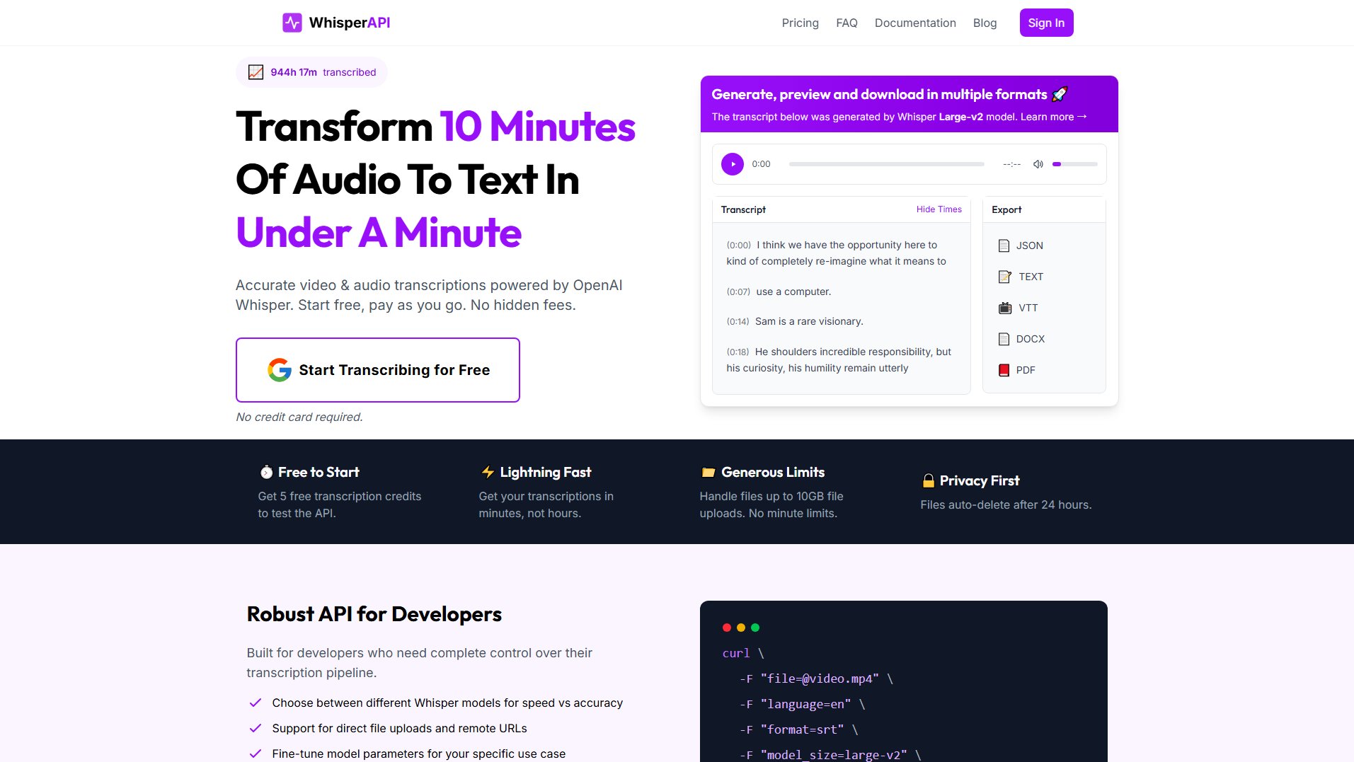 WhisperAPI WhisperAPI Interface & Screenshots