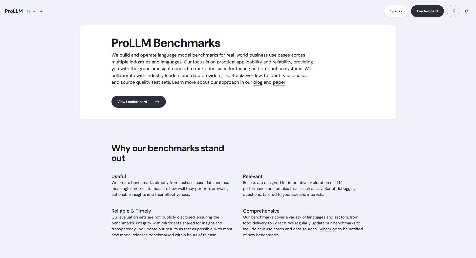 ProLLM Benchmarks ProLLM Benchmarks Interface & Screenshots ProLLM Benchmarks ProLLM Benchmarks Interface & Screenshots