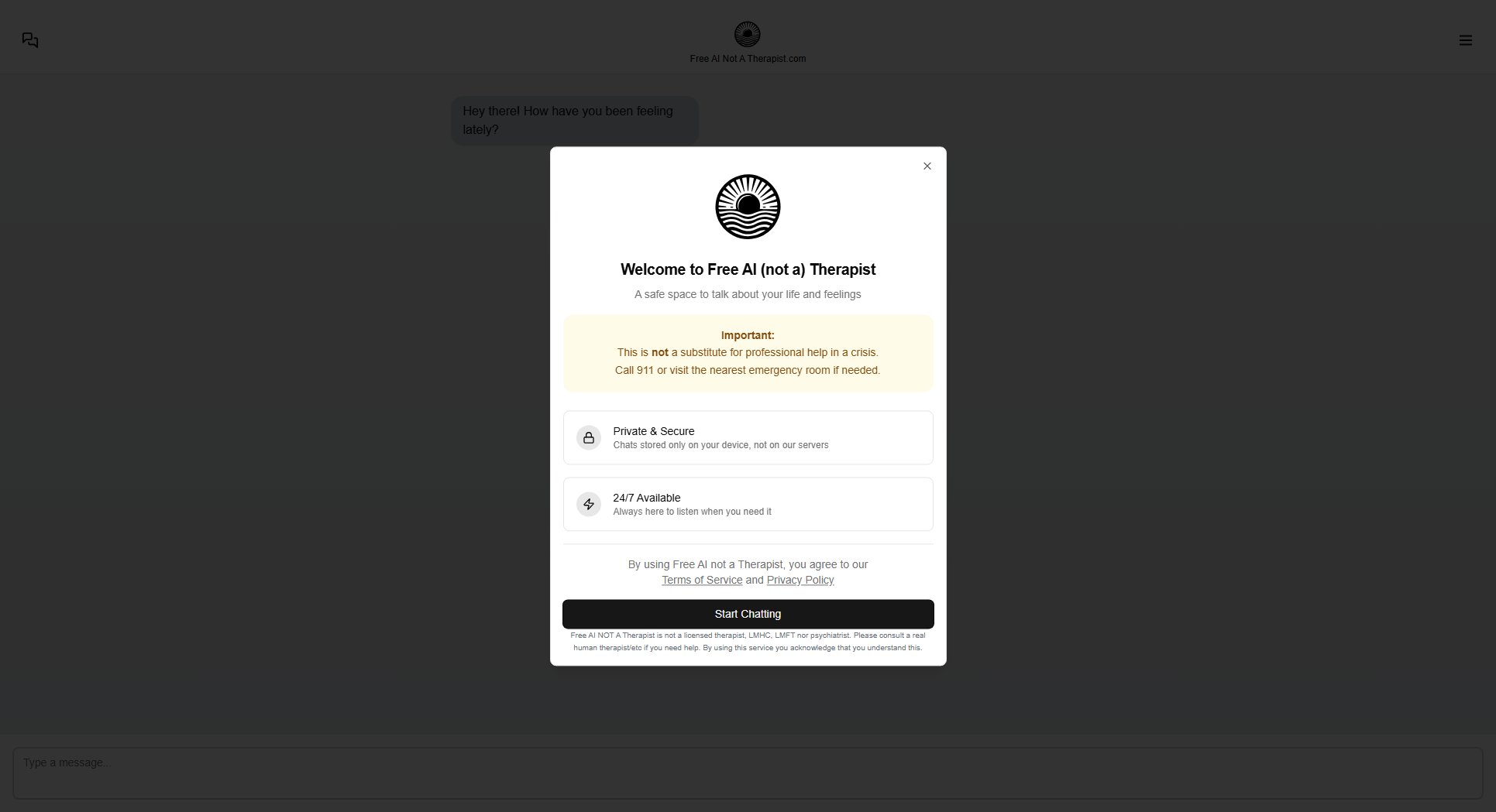 Free AI (not a) Therapist Free AI (not a) Therapist Interface & Screenshots